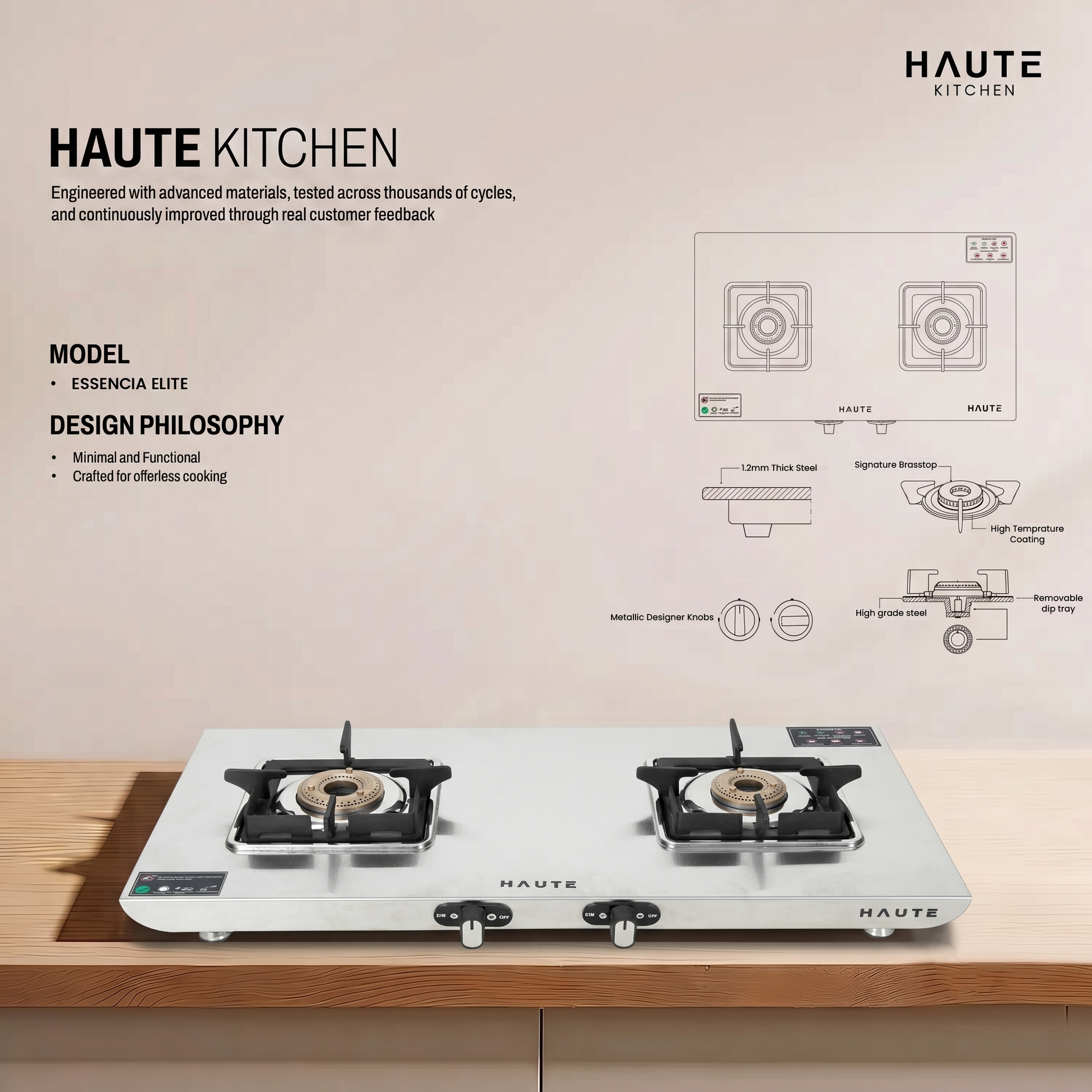 Essencia Elite Series Stainless Steel Gas Stove – 2 Burner