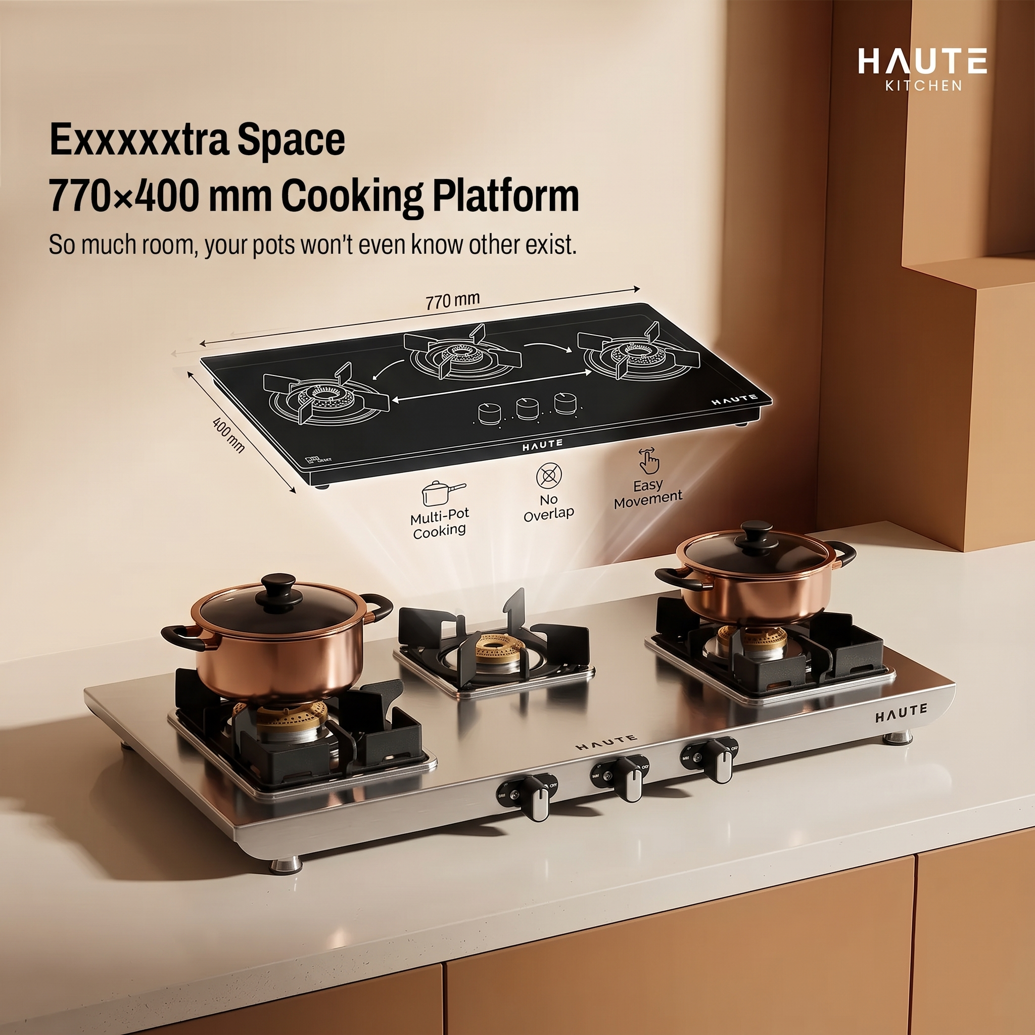 Essencia Elite Series Stainless Steel Gas Stove – 3 Burner