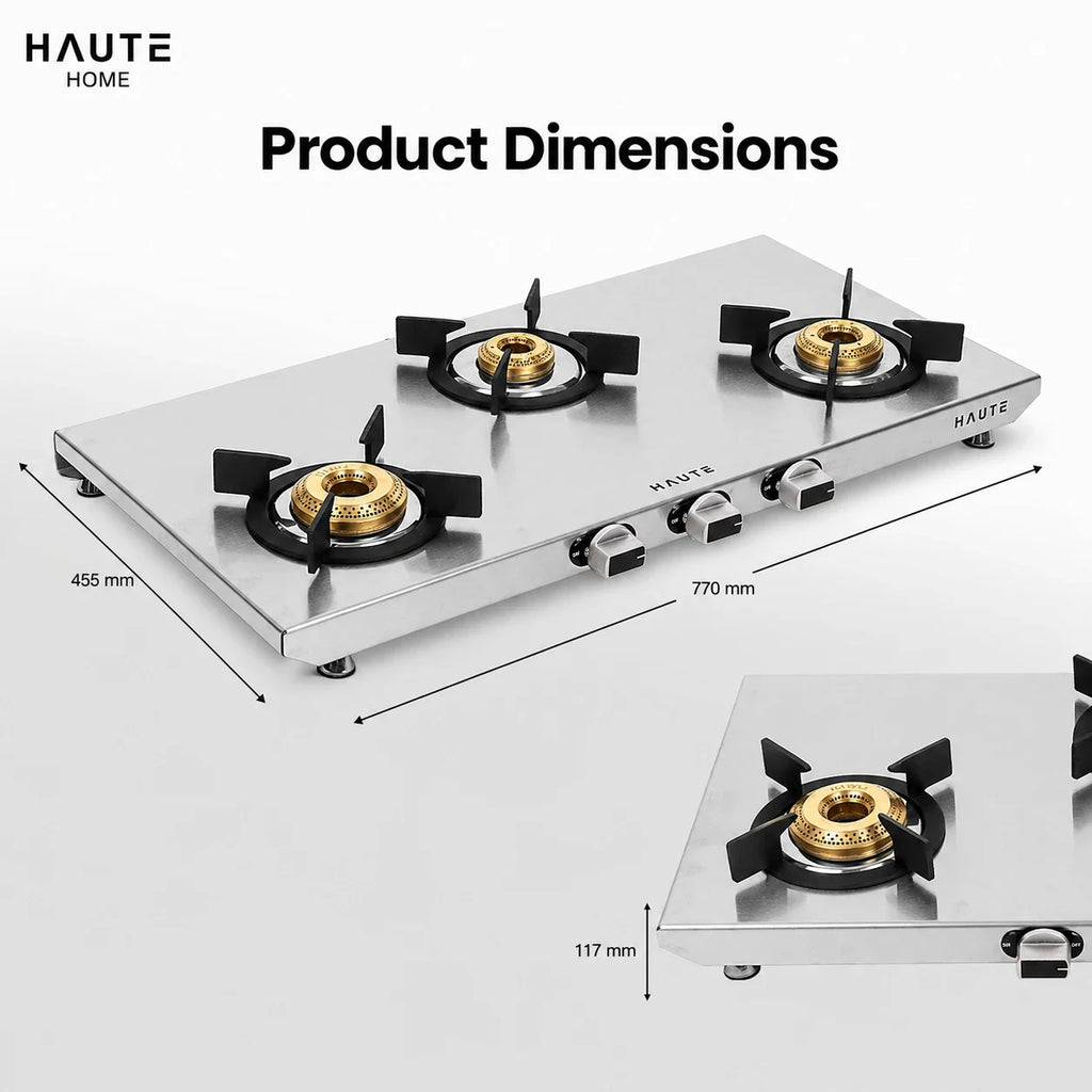 Essencia Series Stainless Steel Gas Stove – 3 Burner