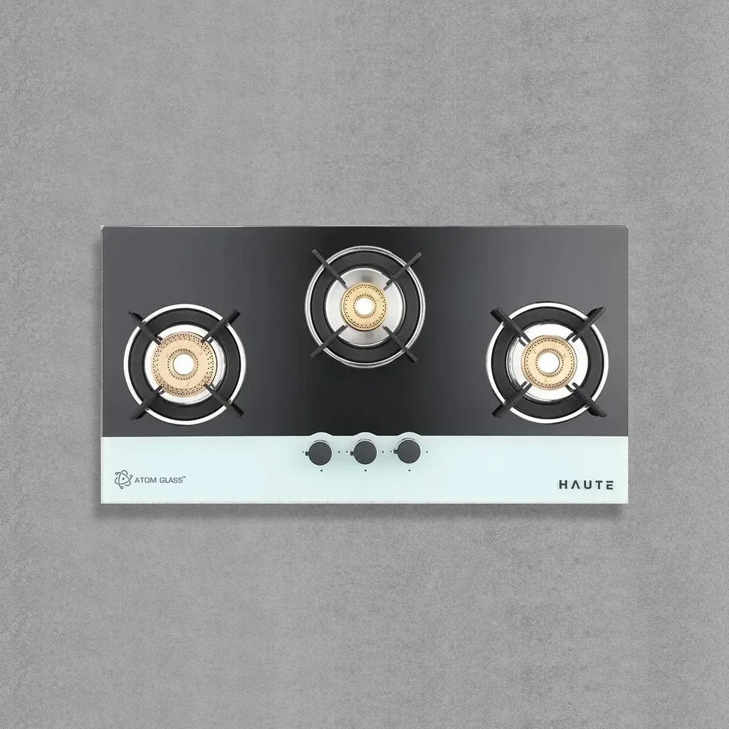 Evoque Series B&W Glass Top Gas Stove – 3 Burner