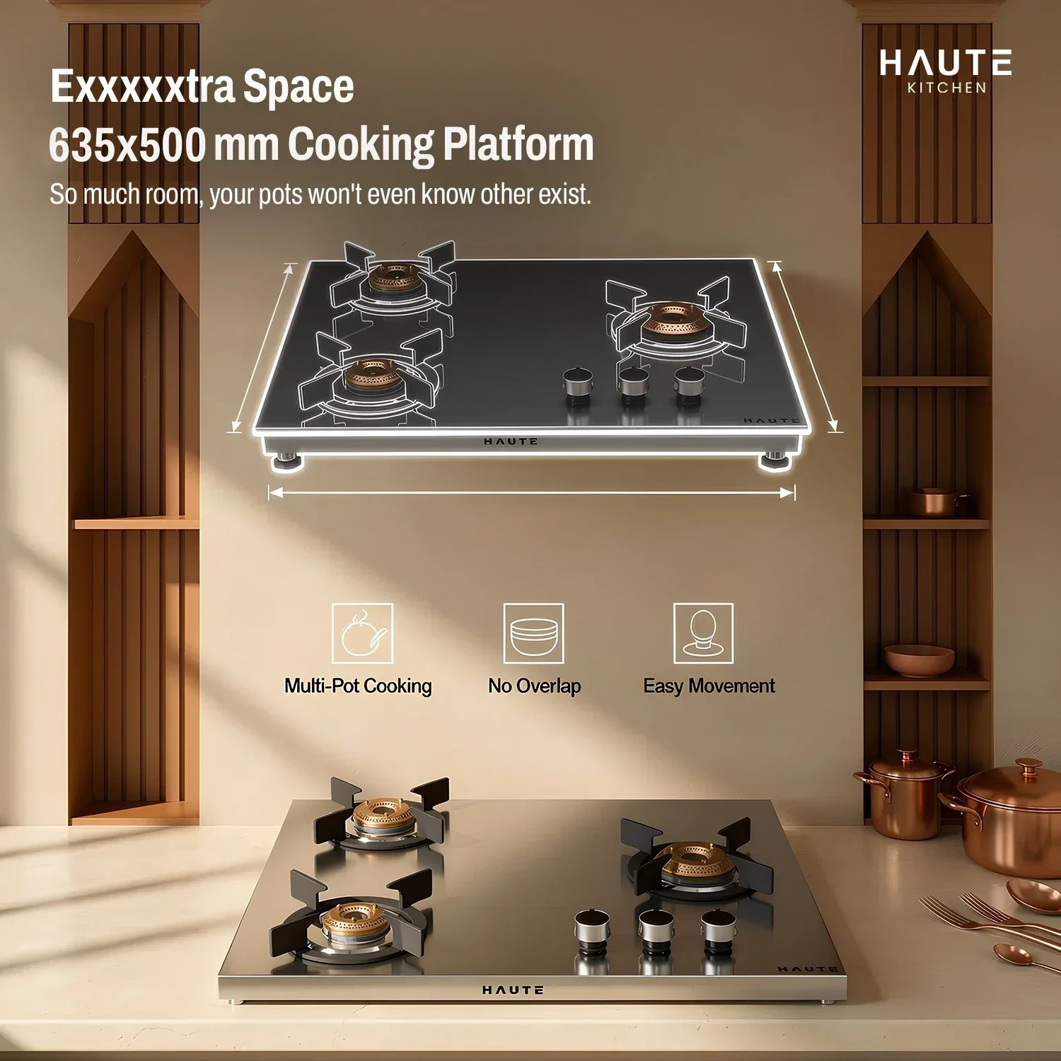 Evoque Series 1mm Stainless Steel Body 3 Burner Gas Stove