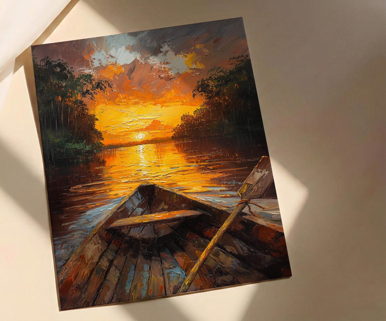 Amazon River Sunset Poster, Tropical Jungle Travel Decor - Glowing Orange Summer Water View — view 4