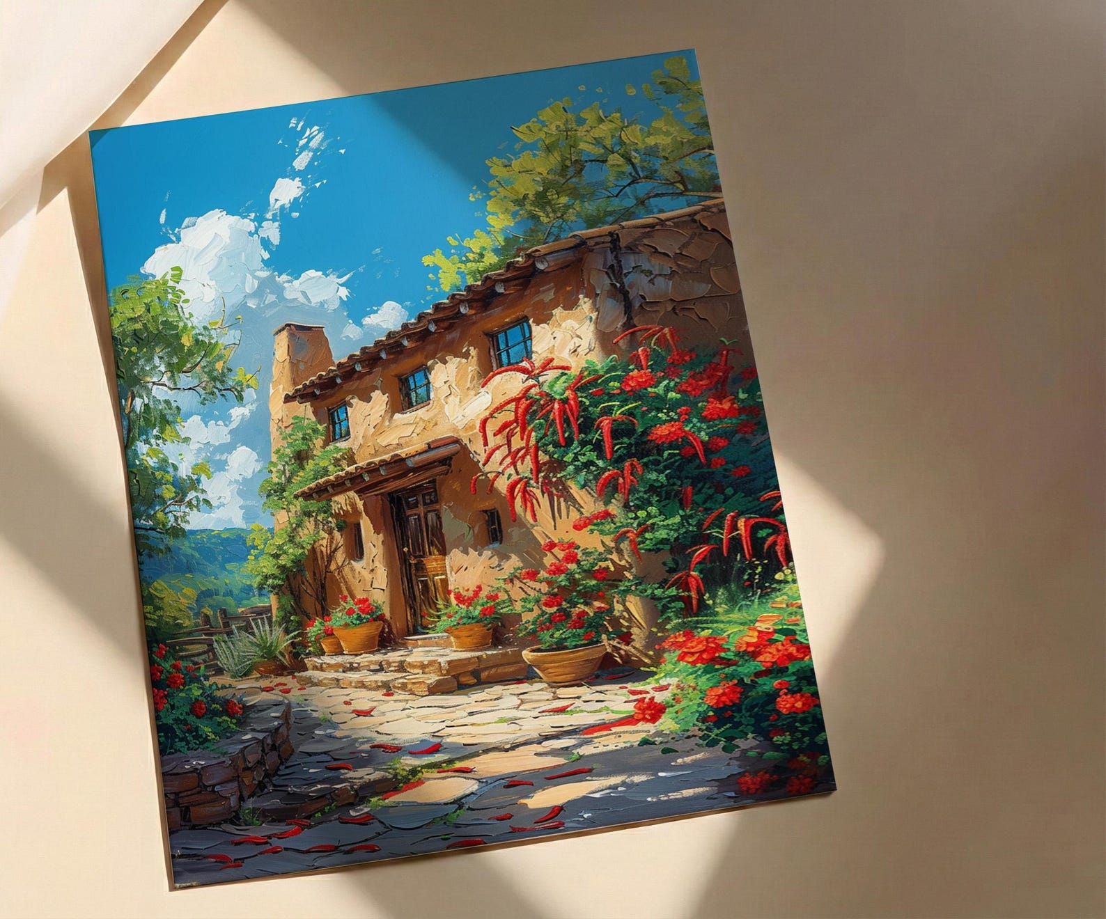 Santa Fe Adobe House Poster, New Mexico Travel Decor - Red Chili Bright Summer — view 5