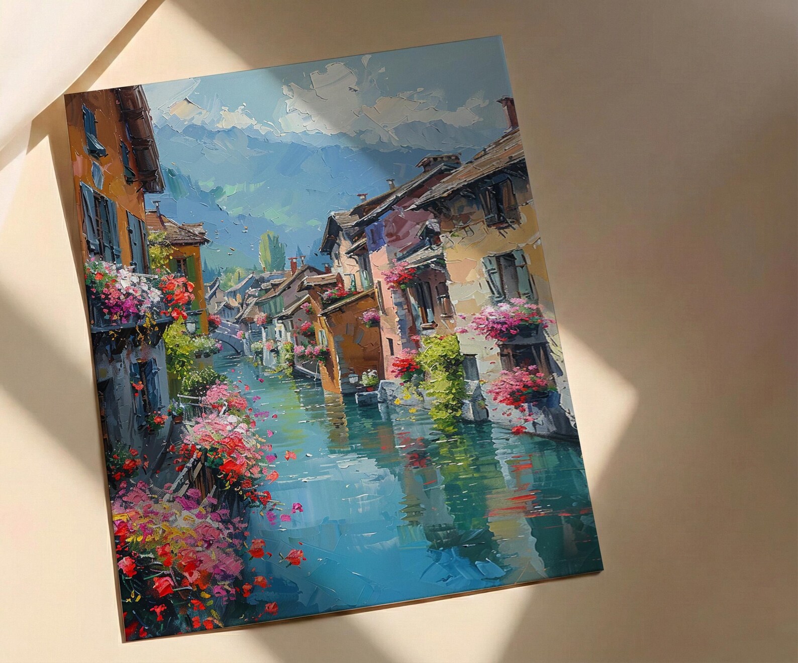 Annecy Canal Spring Poster, Pink Geranium Wall Art - Living Room Decor — view 2