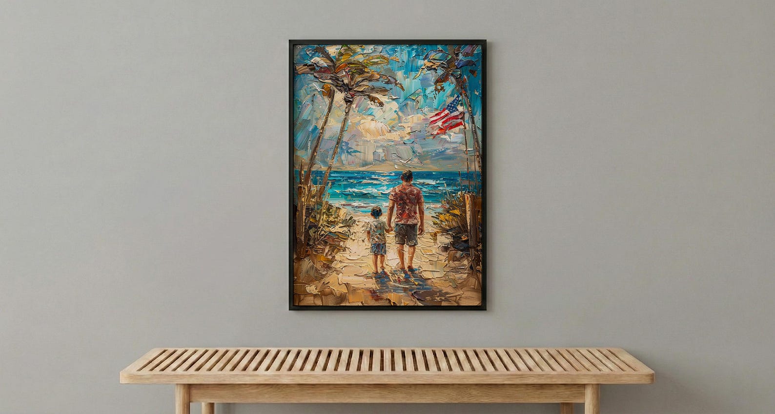 Florida Beach Poster, Father And Grandson Wall Decor - Ocean Sunset Coastal Art — view 6