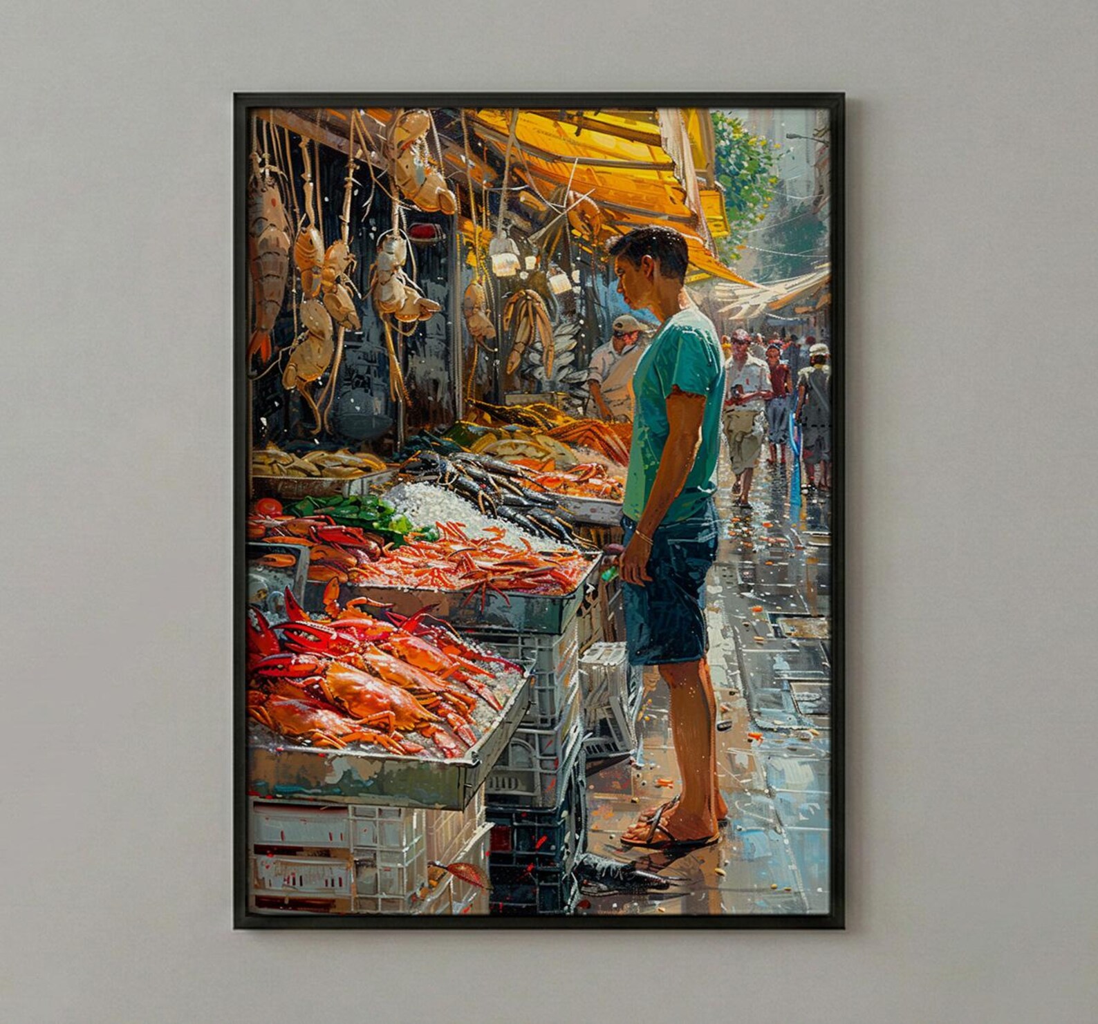 Santiago Market Art Print, Chile Seafood Decor - Vibrant Summer — view 2