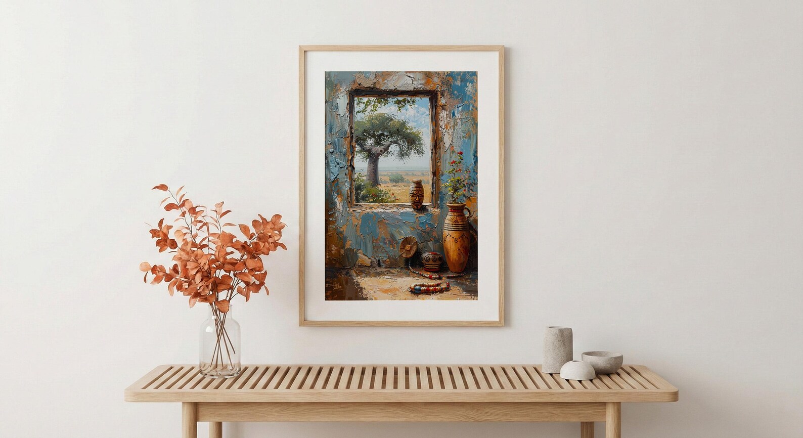 Impasto African Baobab Window Art Print - Tribal Art Poster — view 4