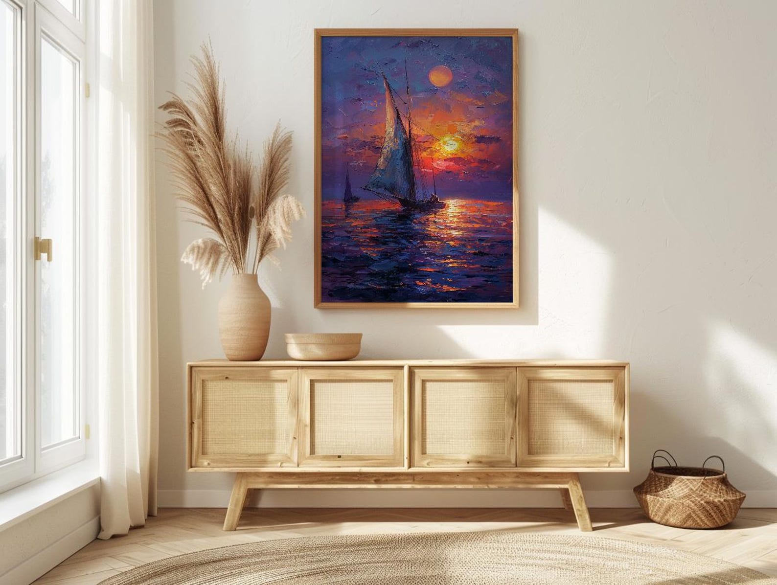 Egypt Wall Art, Nile River Print, Felucca Boat, Impasto Oil Painting, Twilight Landscape, Romantic Travel Gift, Housewarming Gift — view 3
