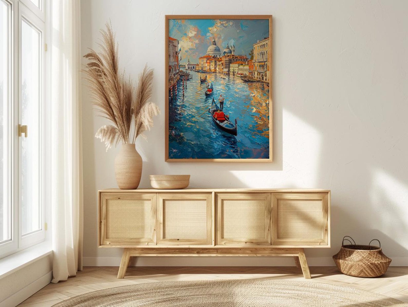 Venice Canal Wall Art, Italy City Decor - Black Gondola Print — view 4