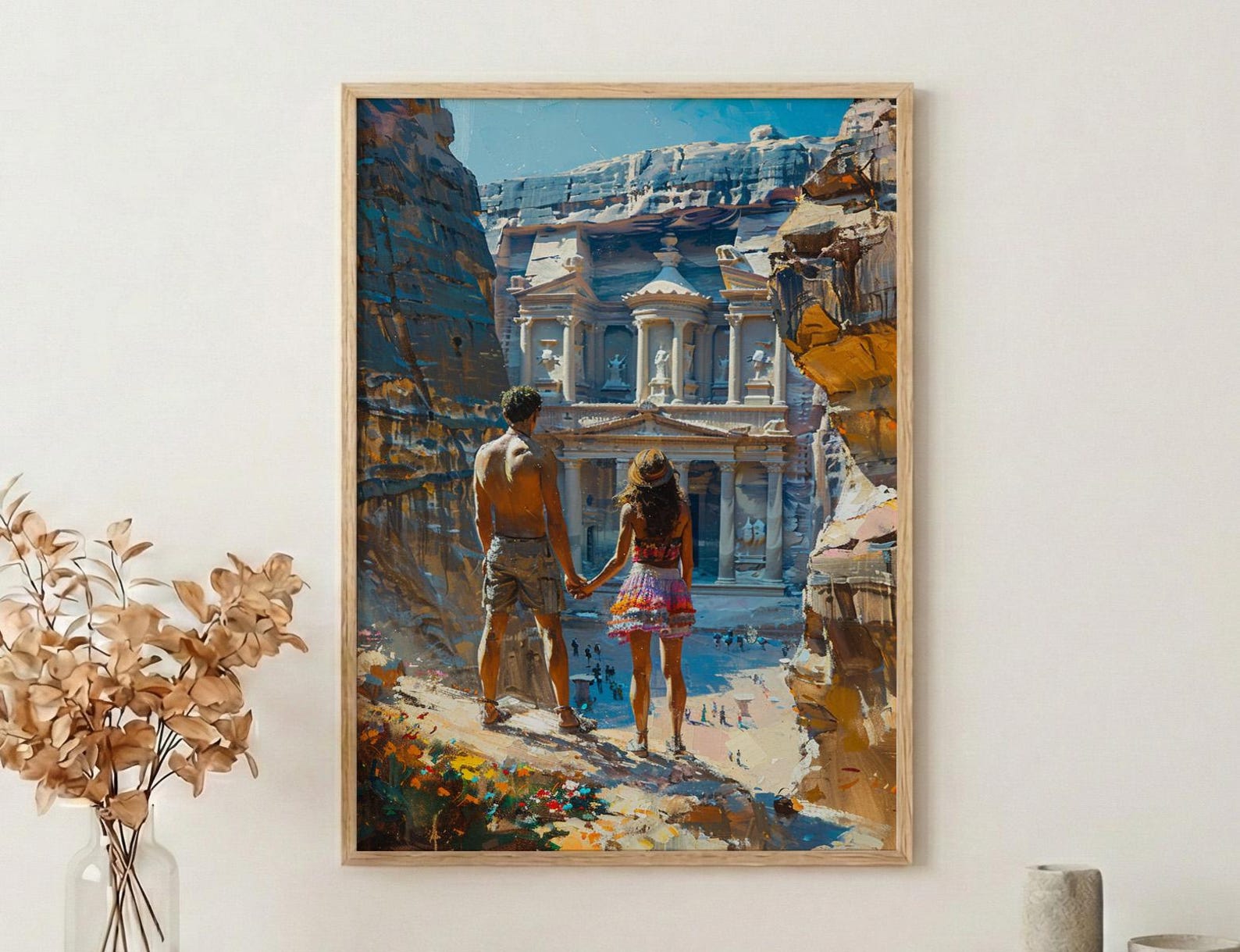 Petra Art Print, Jordan Treasury Poster, Ancient City Wall Art, Dramatic Light Painting, Middle Eastern Boho Decor