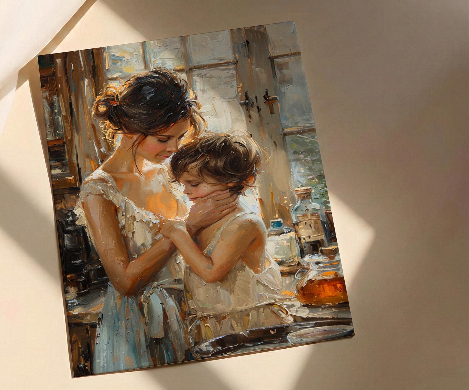 Nostalgic Cafe Art Print, Mother Son Poster - Mother's Day Gift — view 2