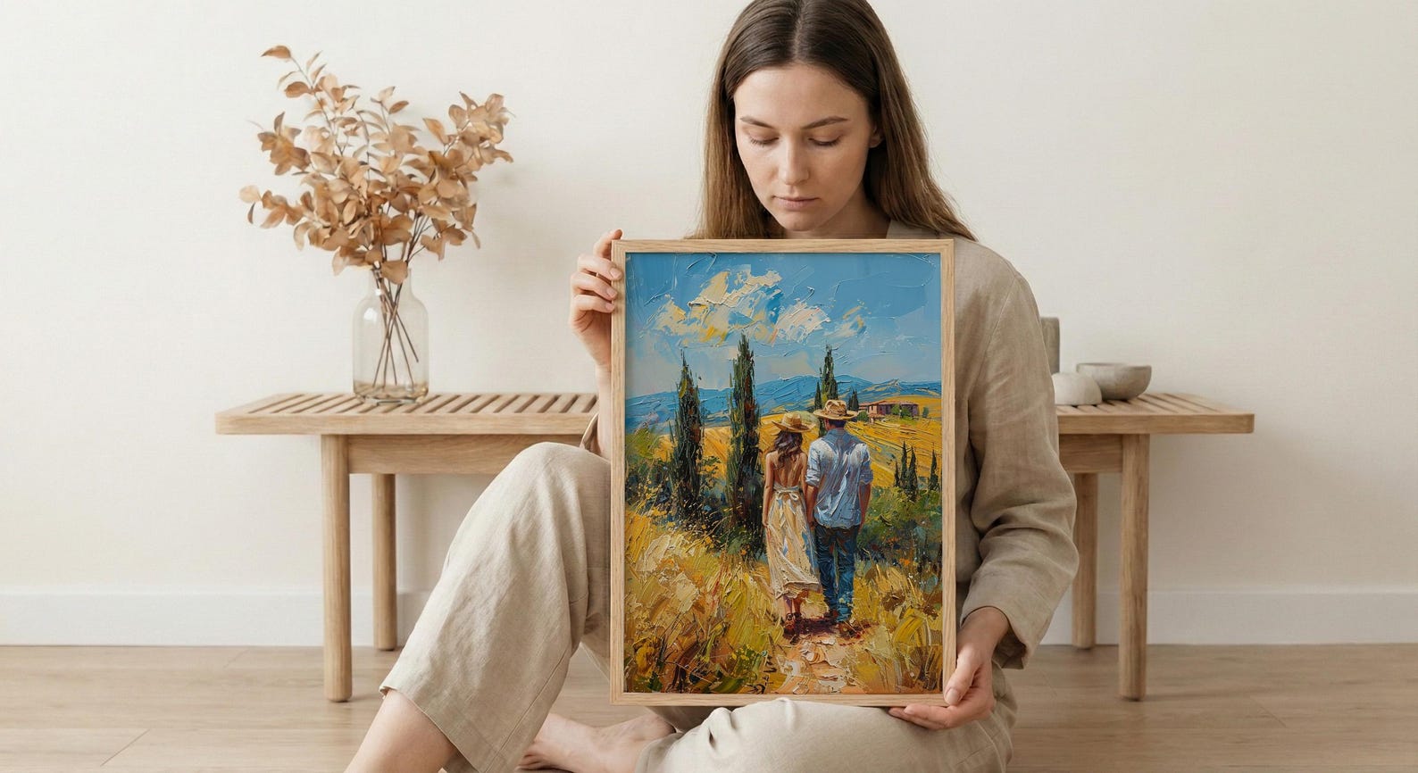 Tuscany Wall Art, Italian Landscape Print, Cypress Trees, Impasto Oil Painting, Farmhouse Decor, Wedding Gift, Golden Hour — view 6