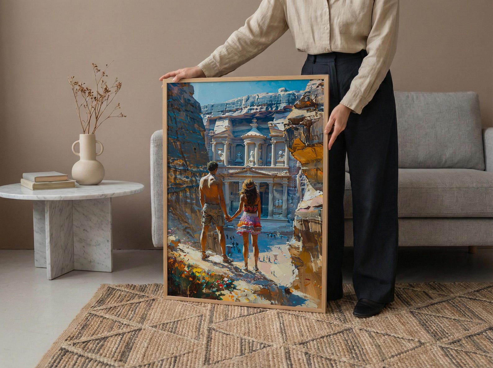 Petra Art Print, Jordan Treasury Poster, Ancient City Wall Art, Dramatic Light Painting, Middle Eastern Boho Decor — view 5