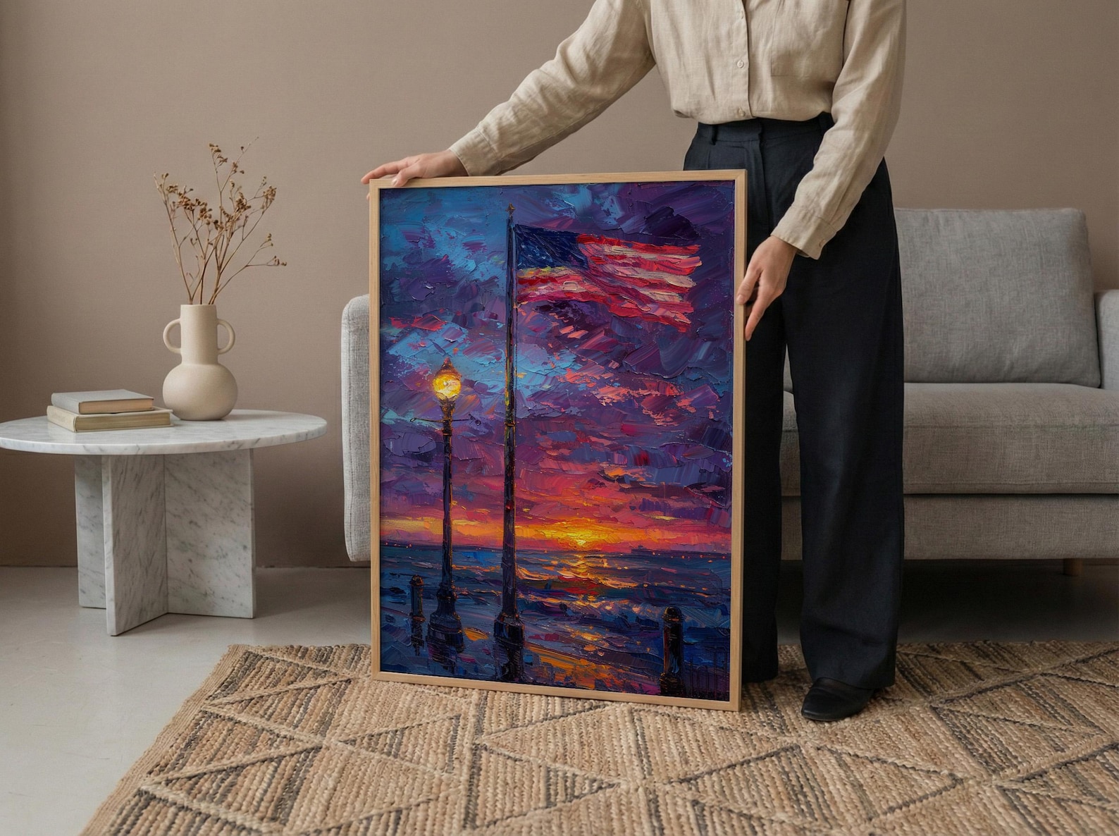 Flag At Half Mast Art Print, Honoring Veterans Decor - Solemn Patriotic Poster — view 5