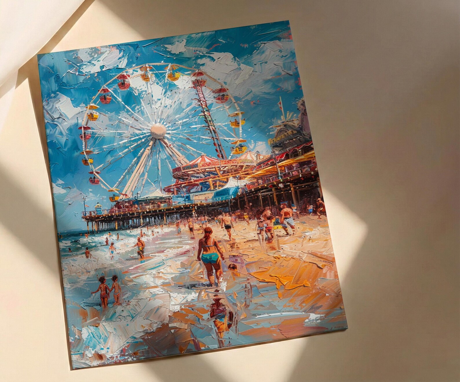Santa Monica Pier Poster, Lively California Coast City Decor - Giant Ferris Wheel Summer Vibe — view 3
