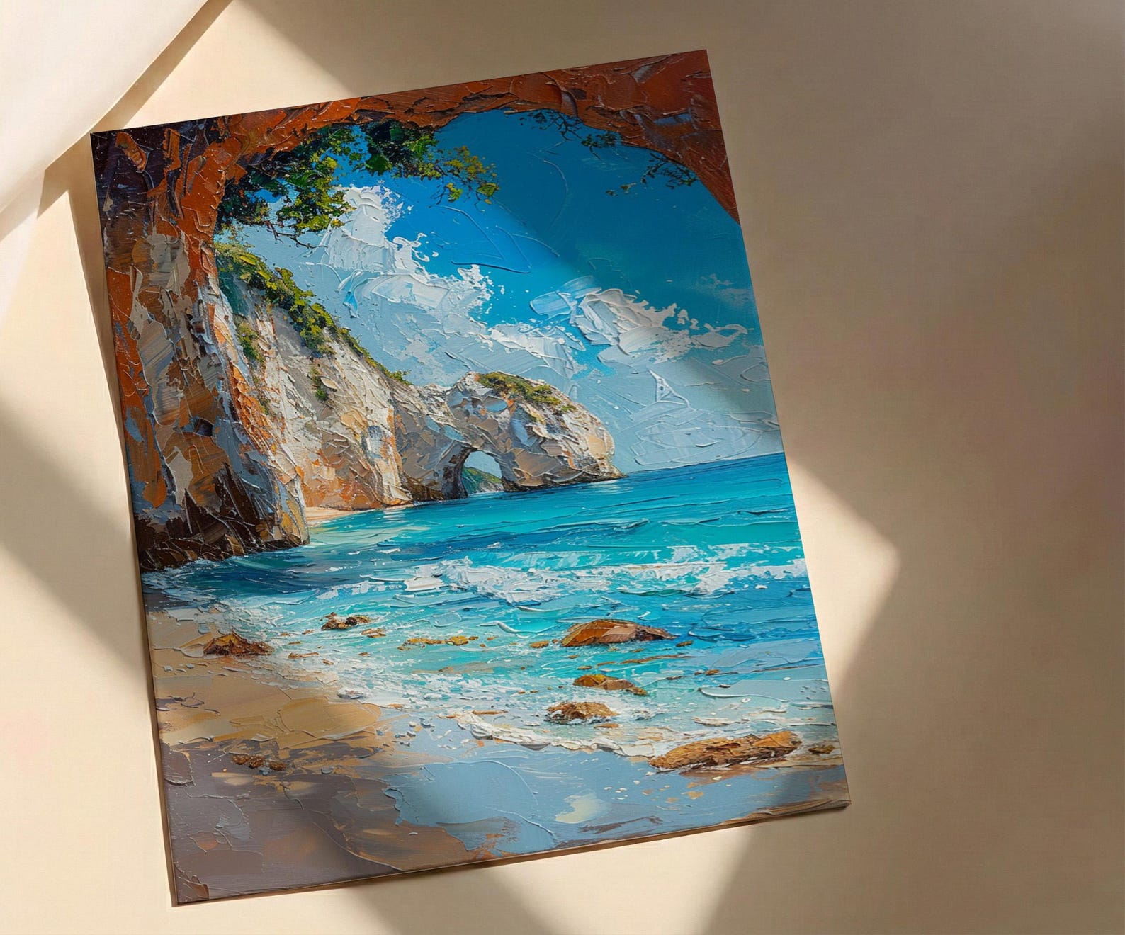 Cathedral Cove Arch Art Print, New Zealand Home Decor - Sunny Coast Beach Summer Holiday — view 3