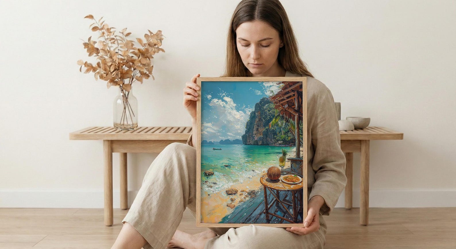 Thailand Window Wall Art, Beach Pad Thai Decor - Ocean Longtail Boat — view 6