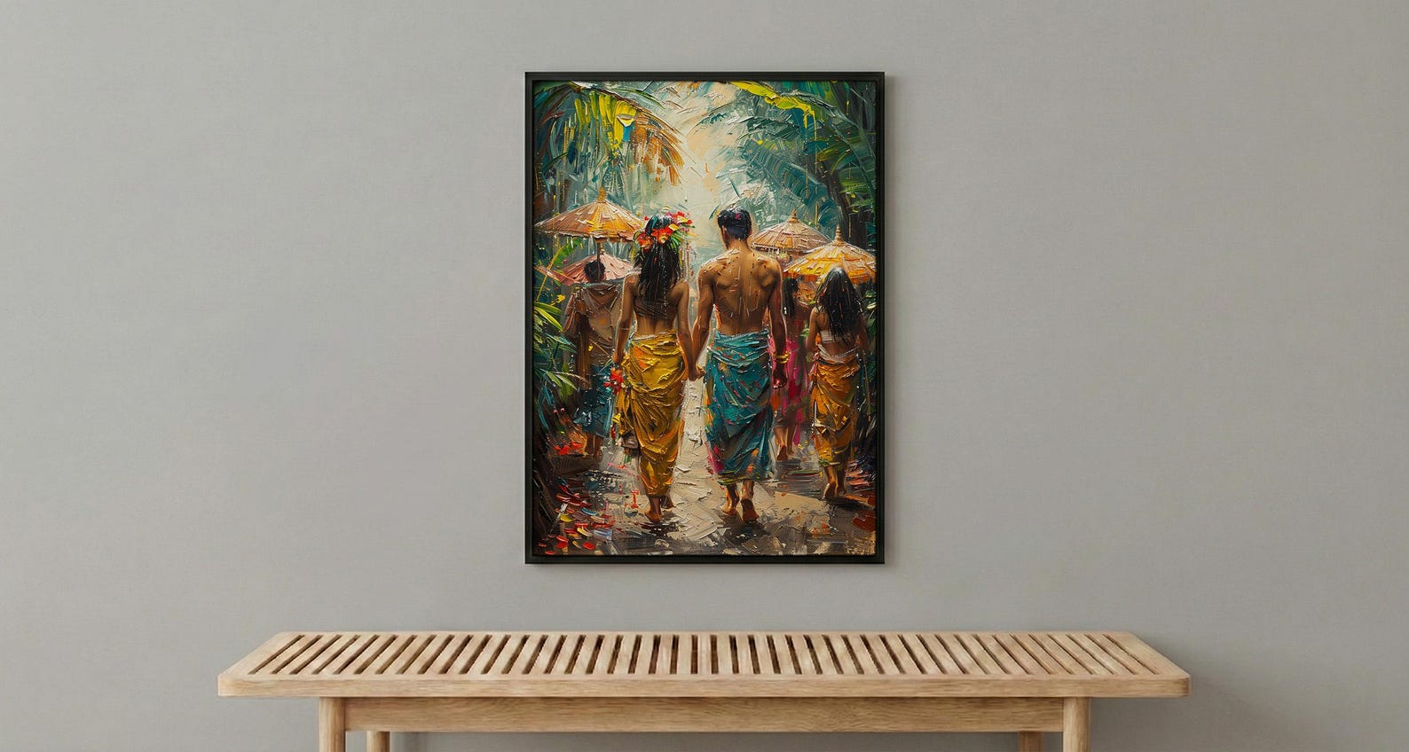 Balinese Wedding Procession Art, Bali Tropical Decor - Asian Wedding Gift — view 4