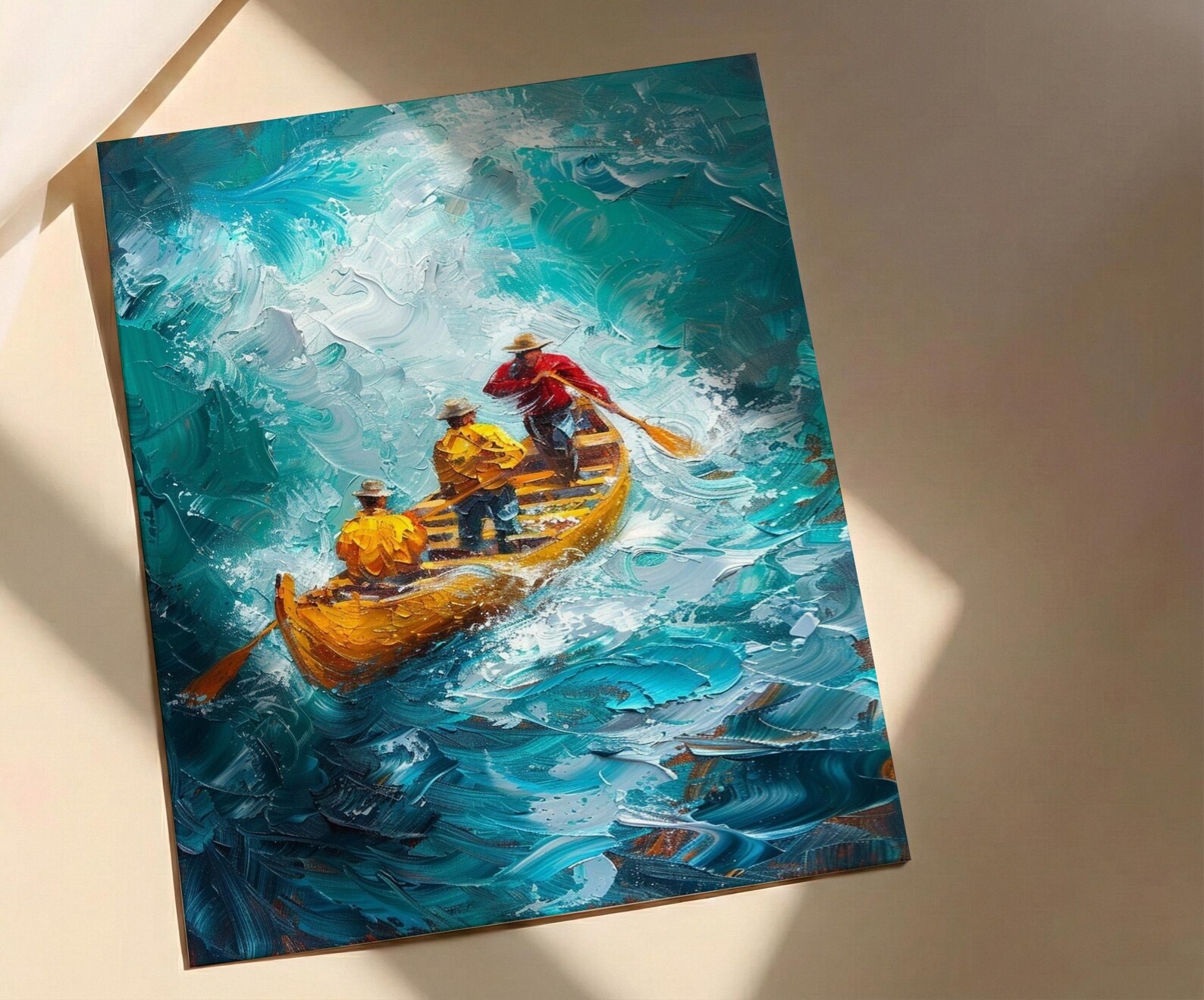Hawaii Ocean Canoe Wall Art, Tropical Summer Home Decor - Turquoise Sea Coast Summer Scenery — view 3
