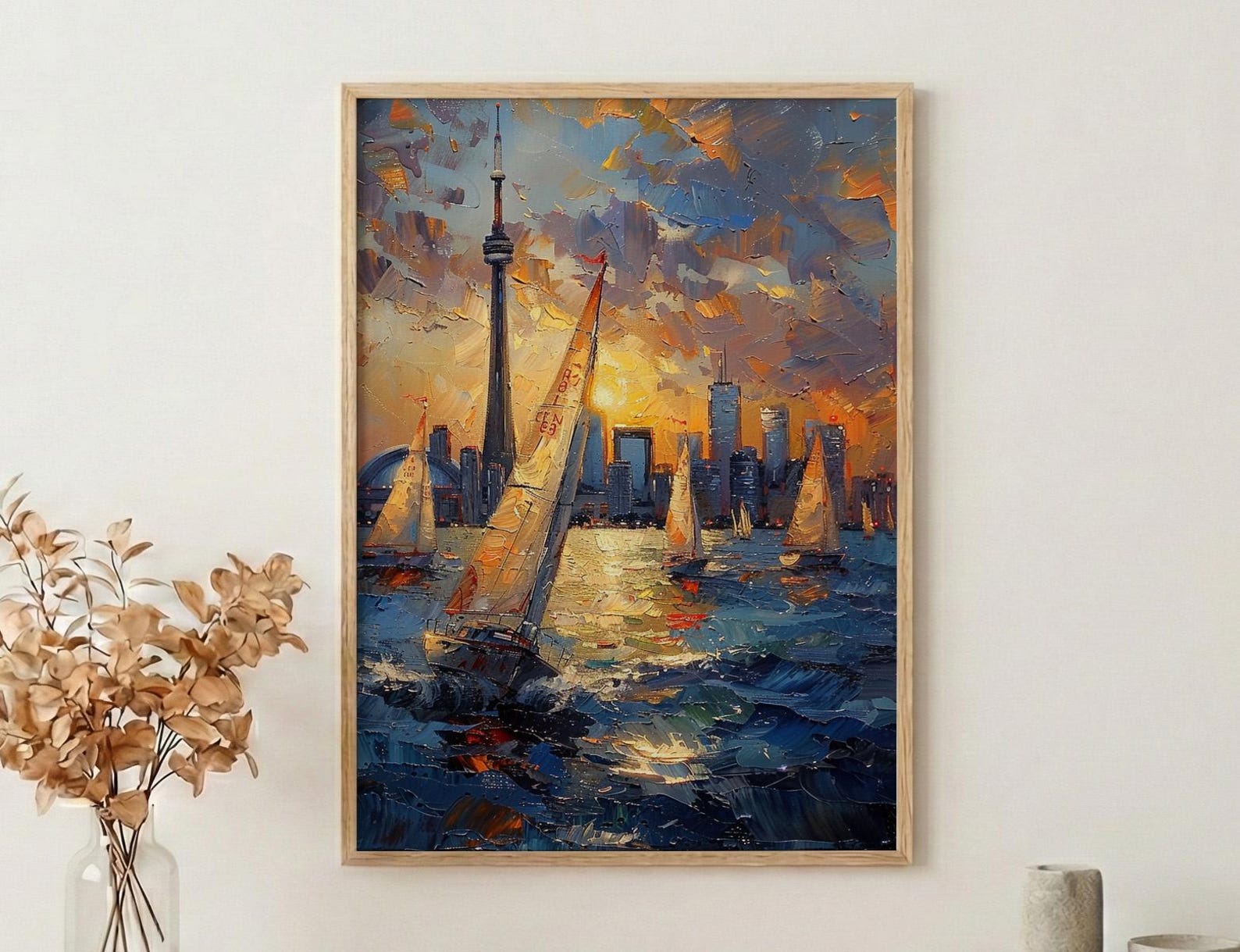 Toronto City Skyline Wall Art, Canada Modern Architecture Decor - Lake Ontario Summer Sailboat