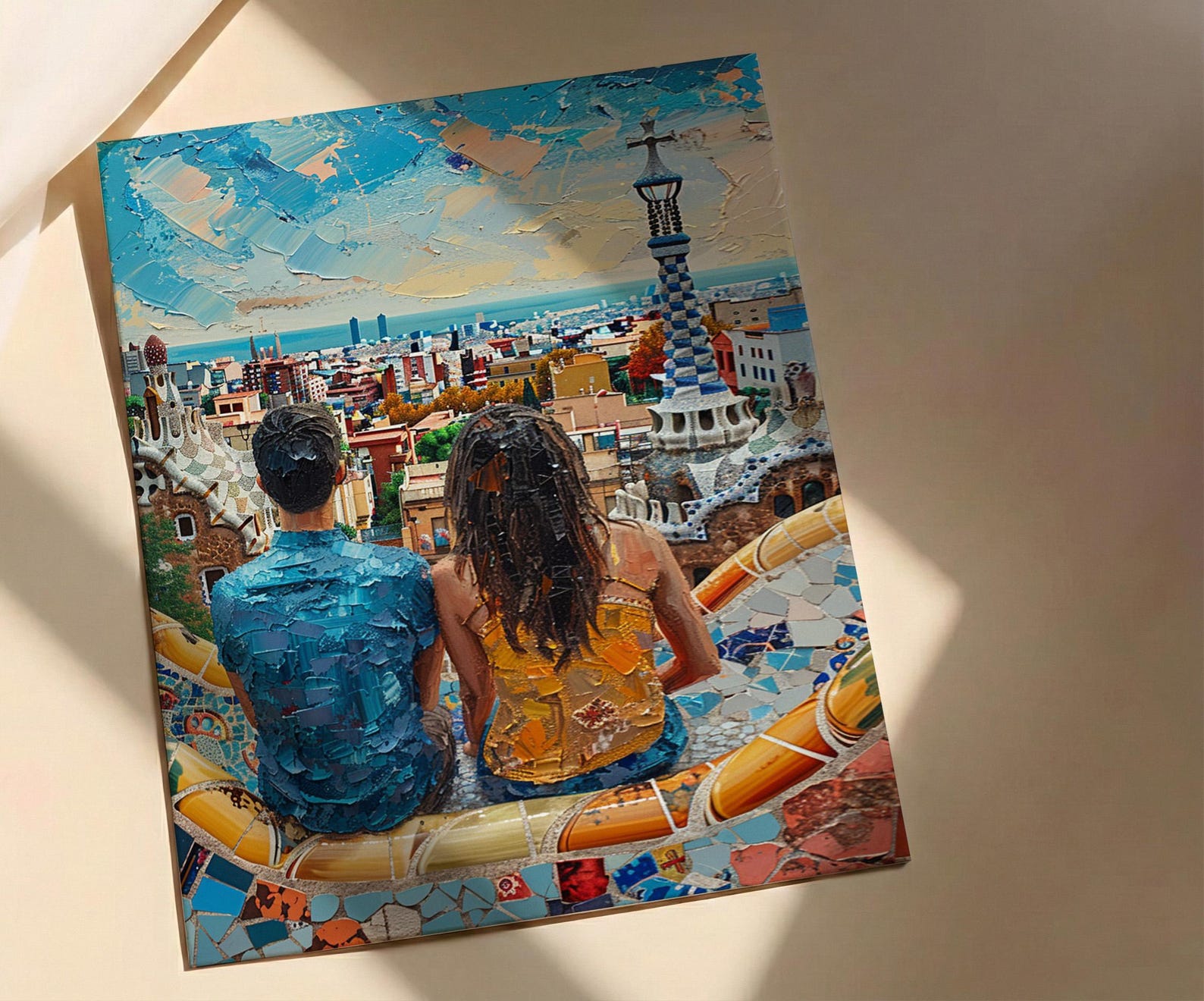 Barcelona Wall Art, Park Guell Print, Gaudi Mosaic, Impasto Oil Painting, Spain Travel Decor, Colorful Art, Artistic Gift — view 4