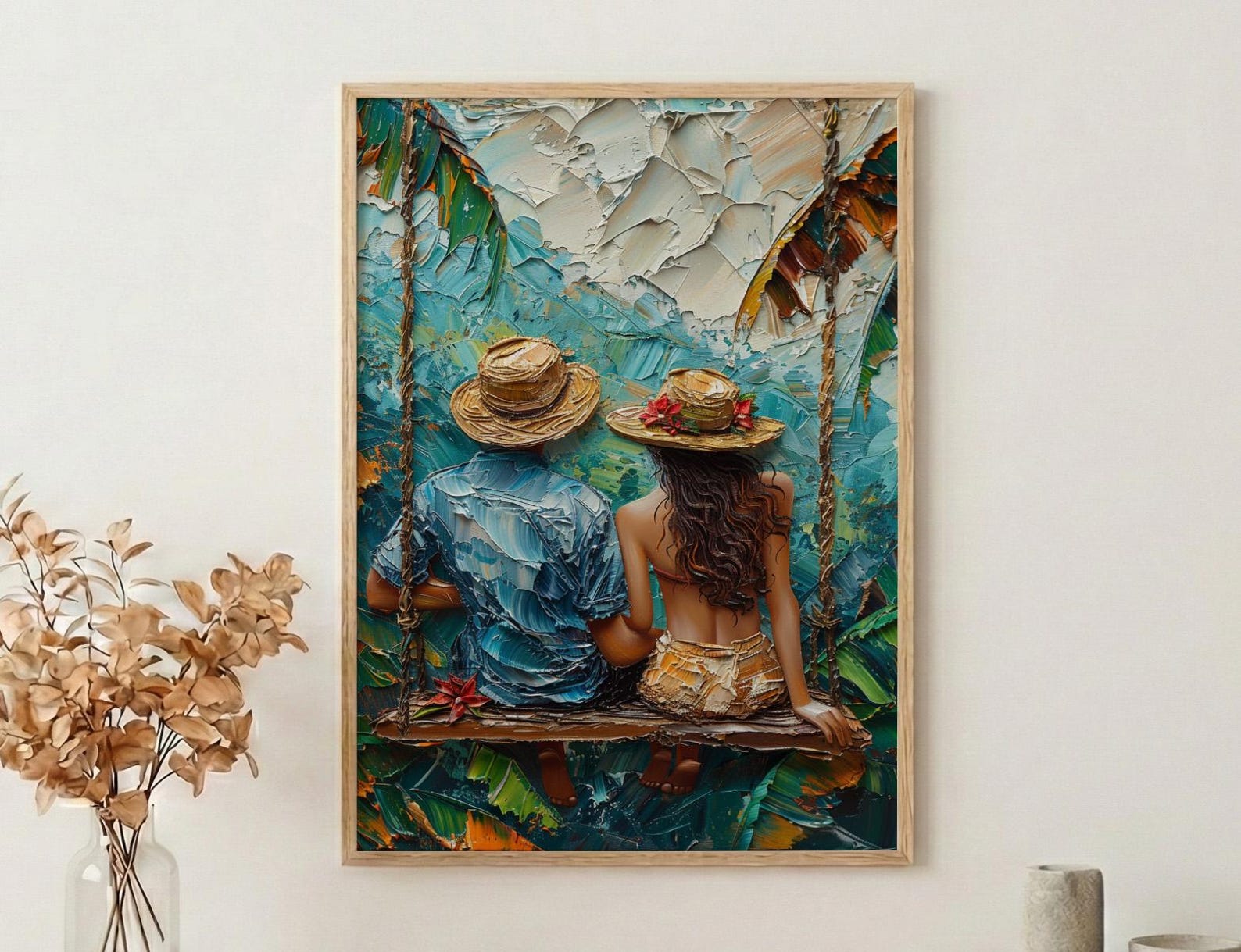 Bali Poster, Ubud Rice Terrace Art Print, Jungle Swing Wall Art, Tropical Nature Painting, Boho Asian Decor