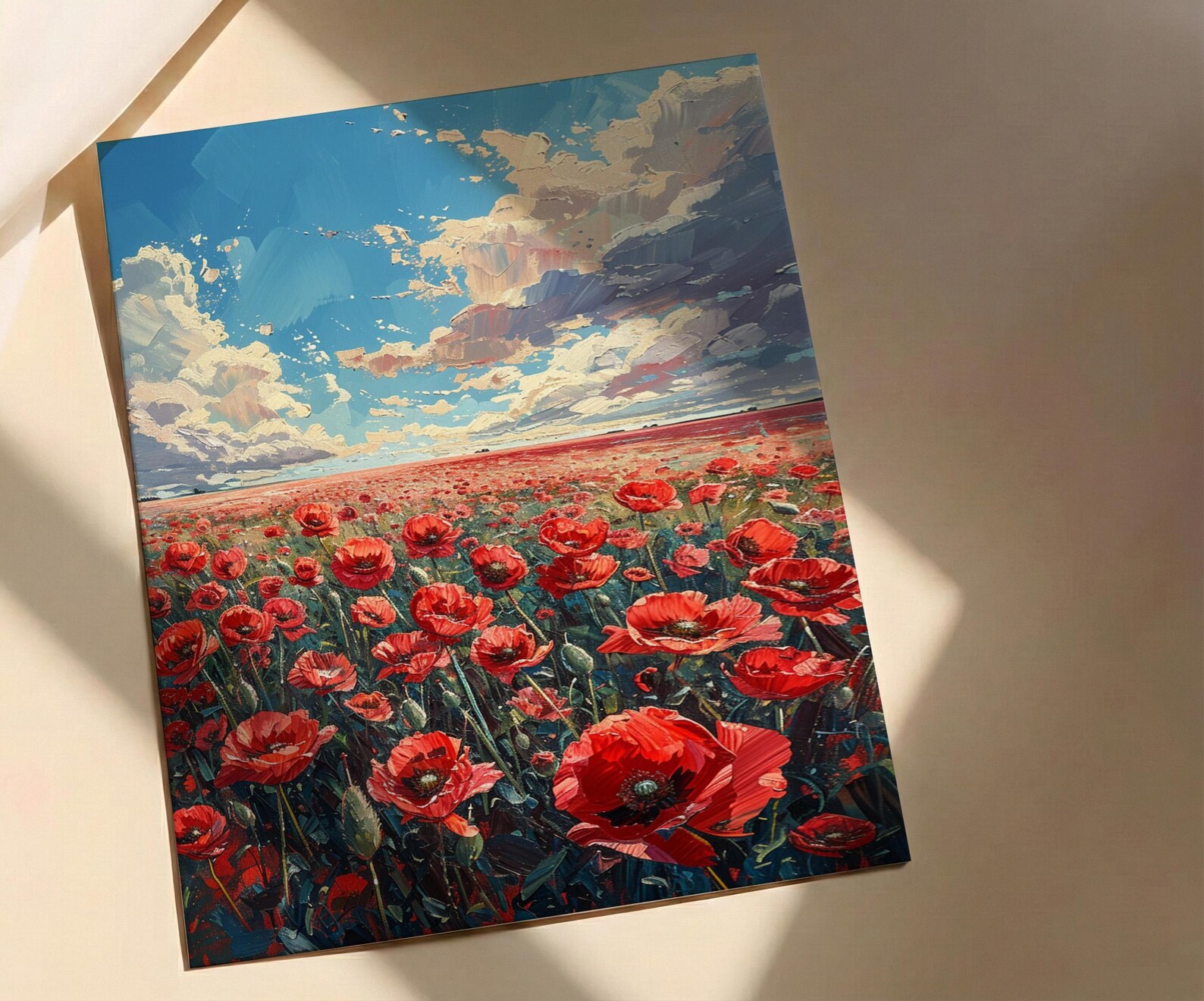 Red Poppy Field Wall Art, Patriotic Floral Decor - Summer Botanical Print — view 2