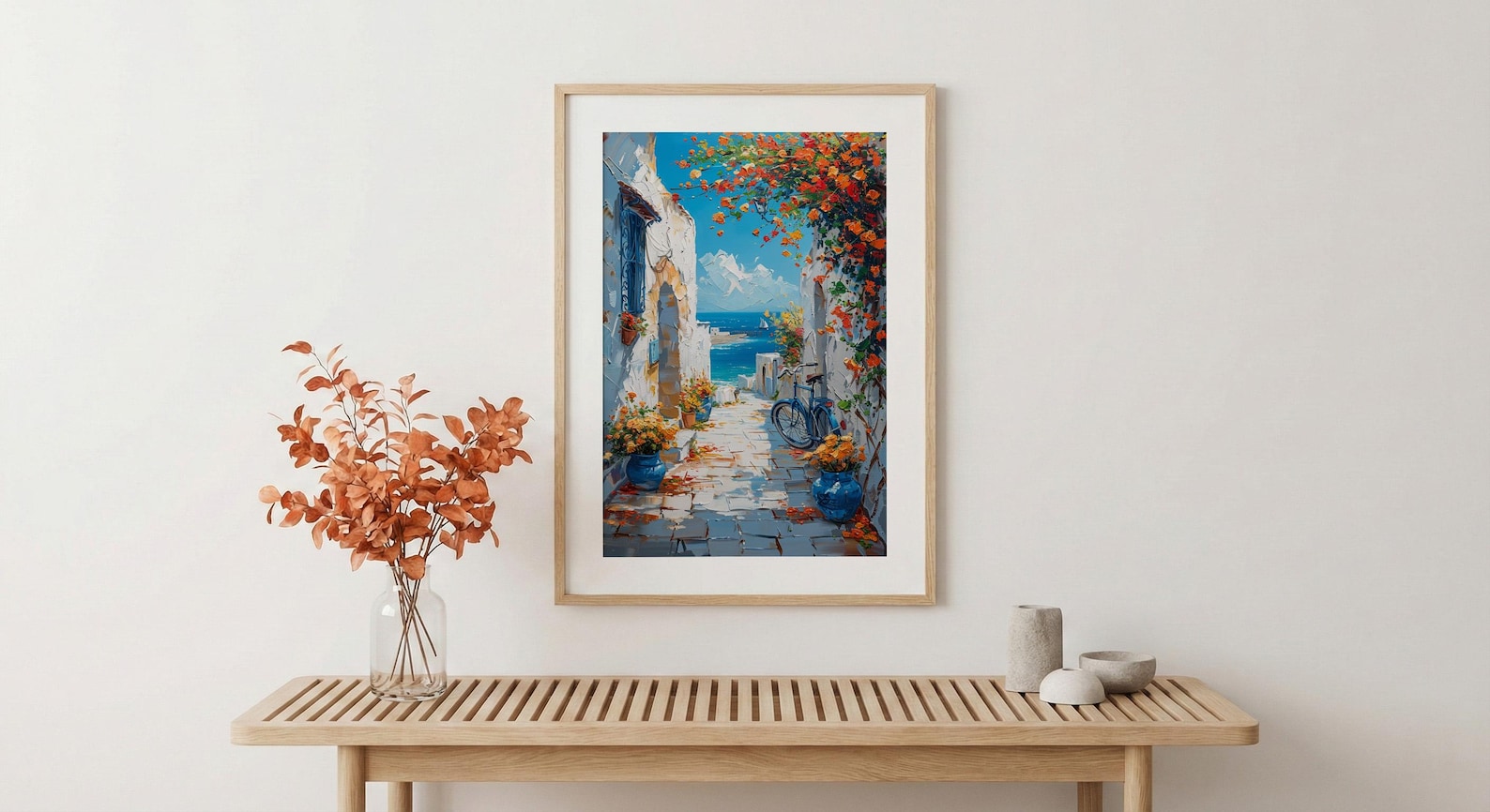 Essaouira Coastal Art Print, Moroccan Yellow Flower Decor - Textured Impasto Oil Painting — view 5