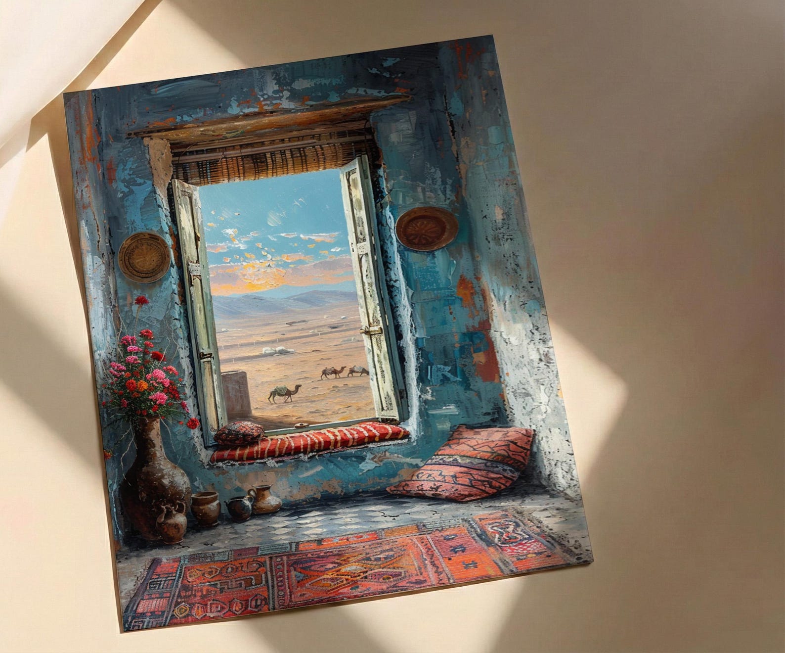 Rajasthan Desert Art Print, Camel Landscape Decor - Boho Pottery Poster — view 3
