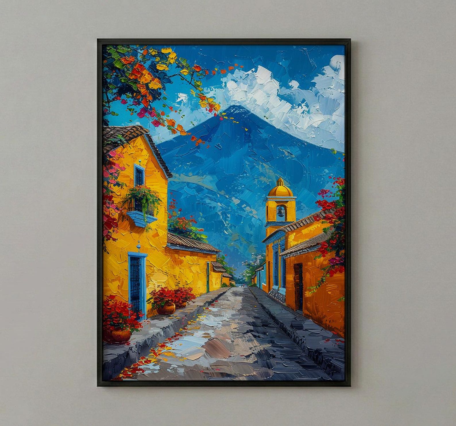 Antigua Guatemala Volcano Poster, Yellow Arch City Decor - Majestic Summer Morning Landscape Art — view 2
