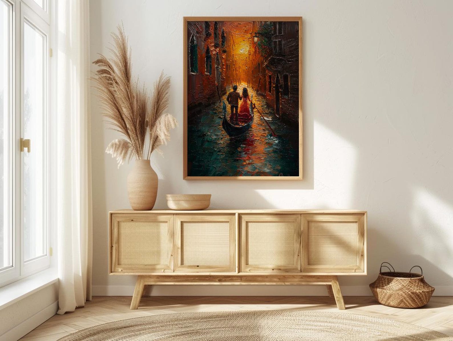 Venice Gondola Art Print, Romantic Canal Decor - Thick Oil Painting Style — view 5