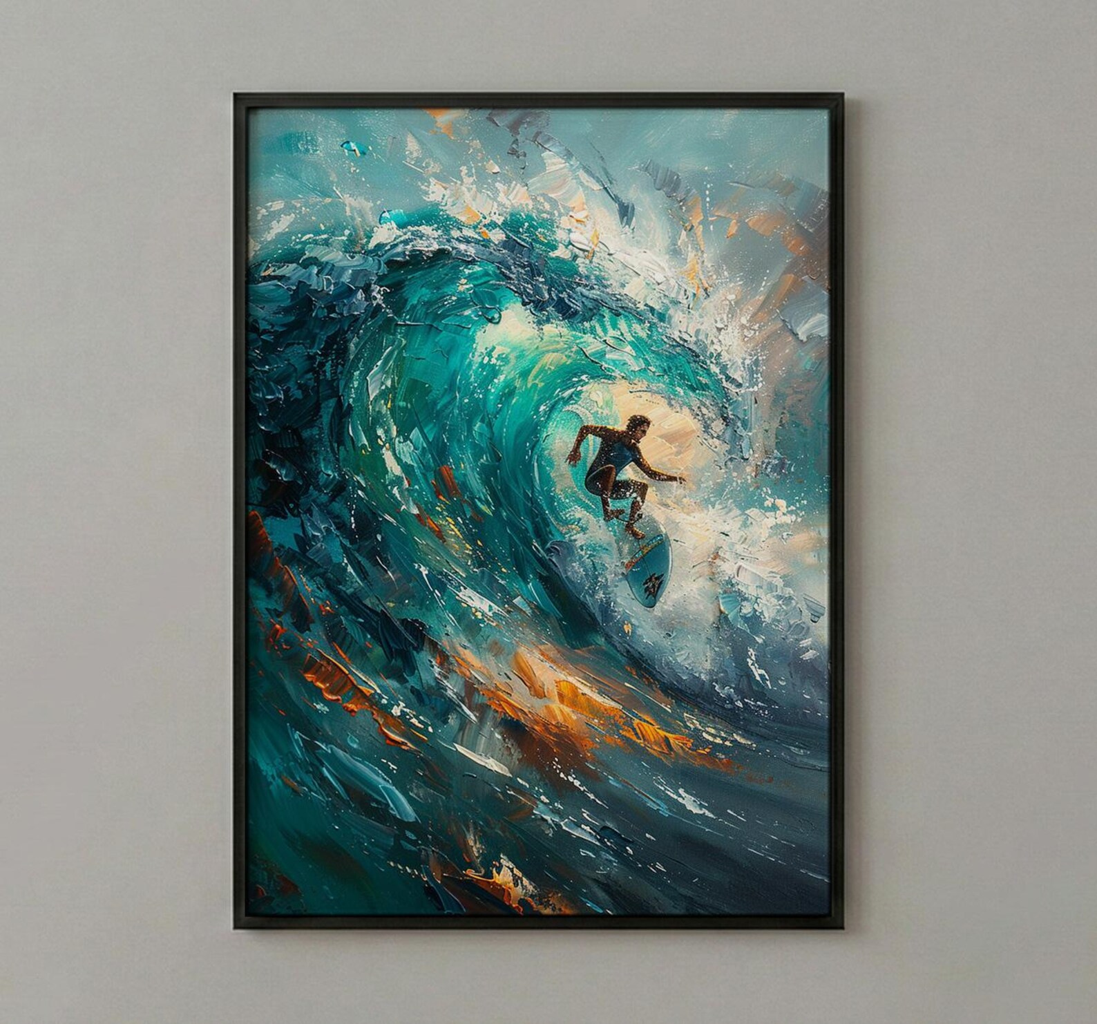 Puerto Escondido Wave Art Print, Mexico Ocean Surf Decor - Turquoise Blue Barrel Summer — view 3