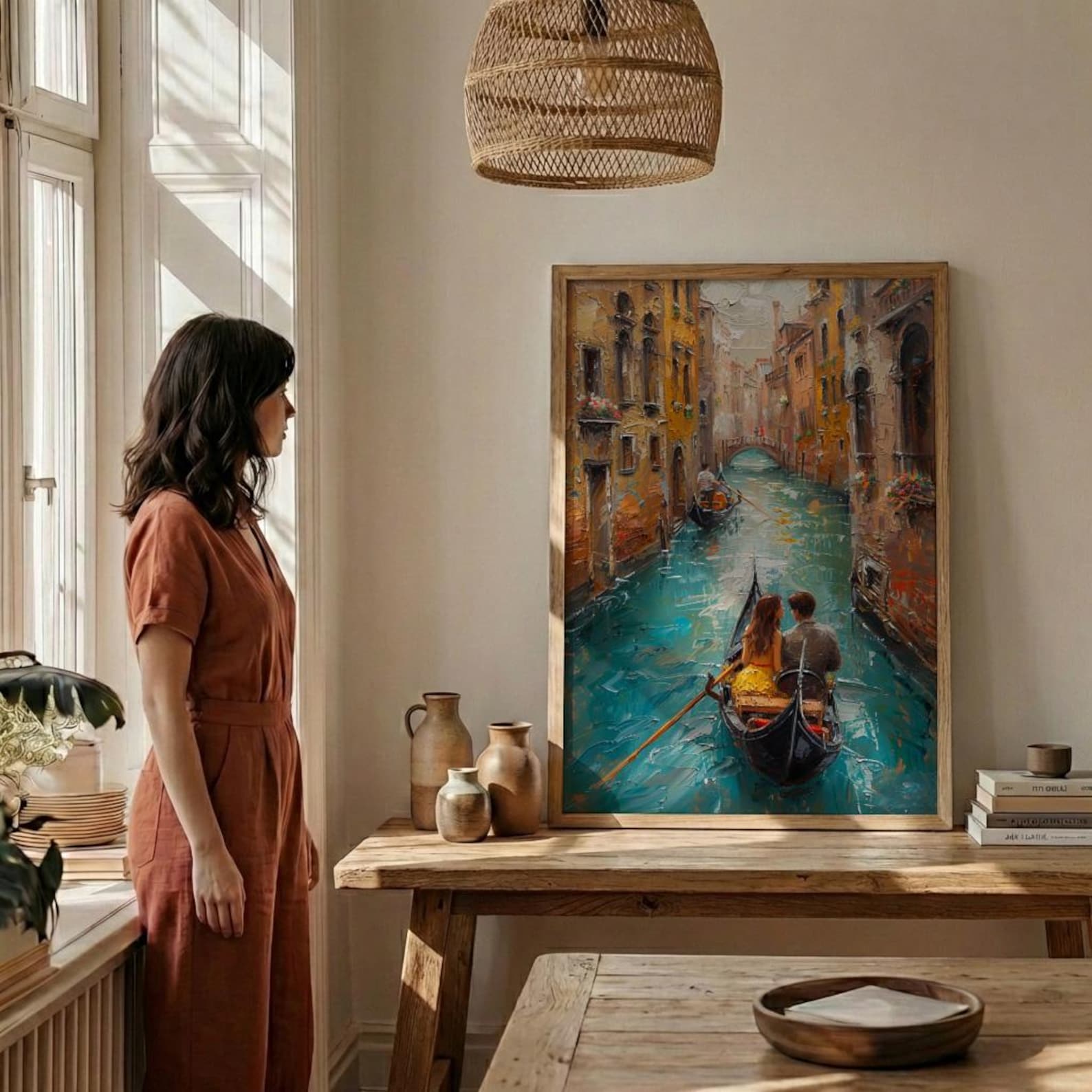 Venice Wall Art, Gondola Print, Italy Travel Poster, Impasto Oil Painting, Romantic Canal Art, Wedding Gift, Italian Decor — view 2