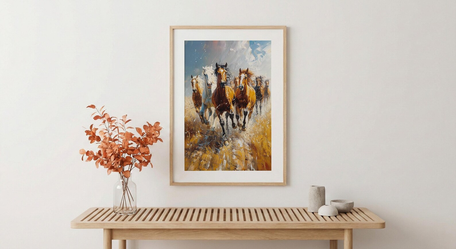 Wild Mustang Horse Poster, Western Desert Nature Animal Decor - Running Herd Summer Dust Scene — view 5