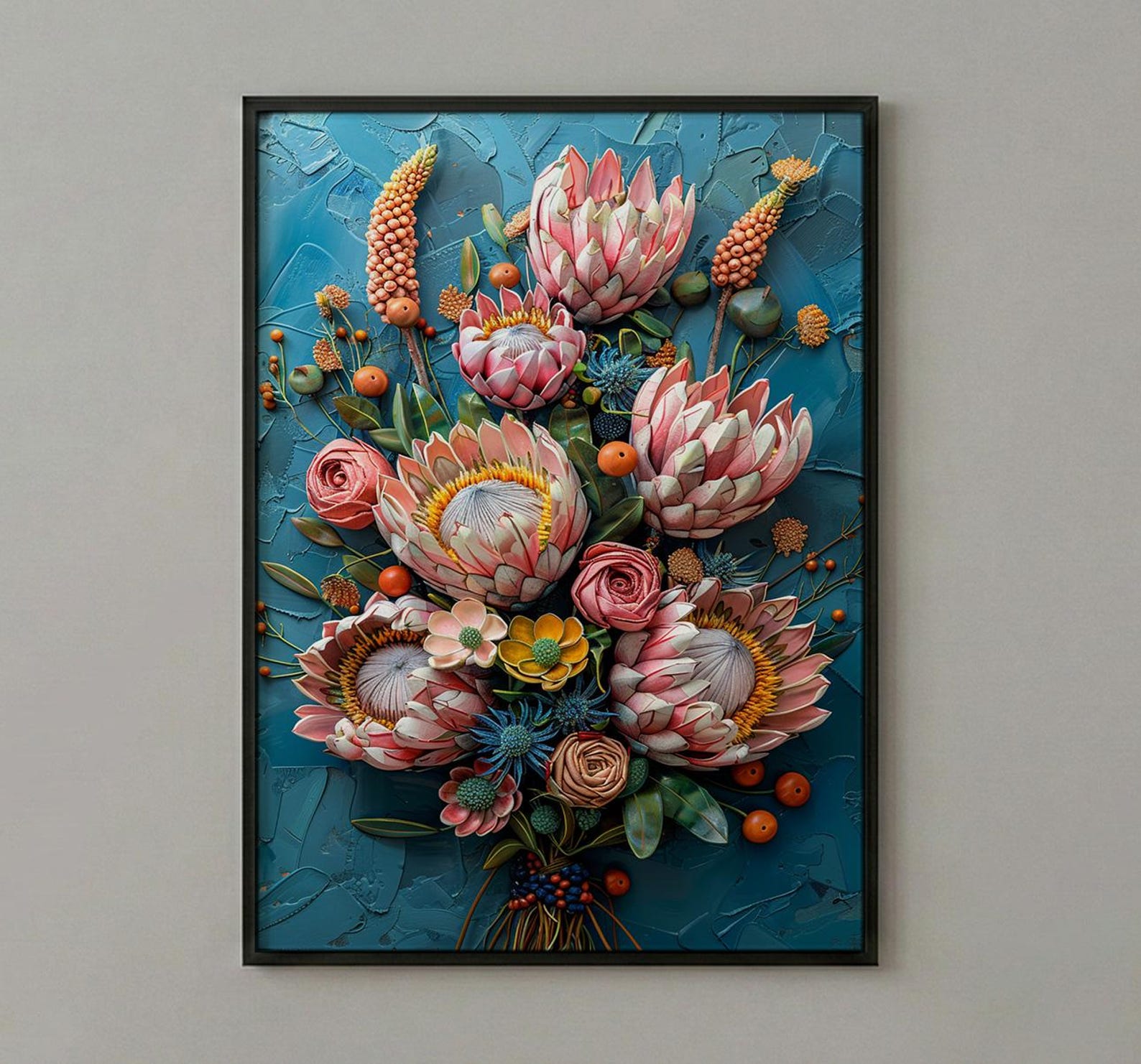 African Bridal Bouquet Poster, Protea Flower - Thick Oil Painting Style — view 3