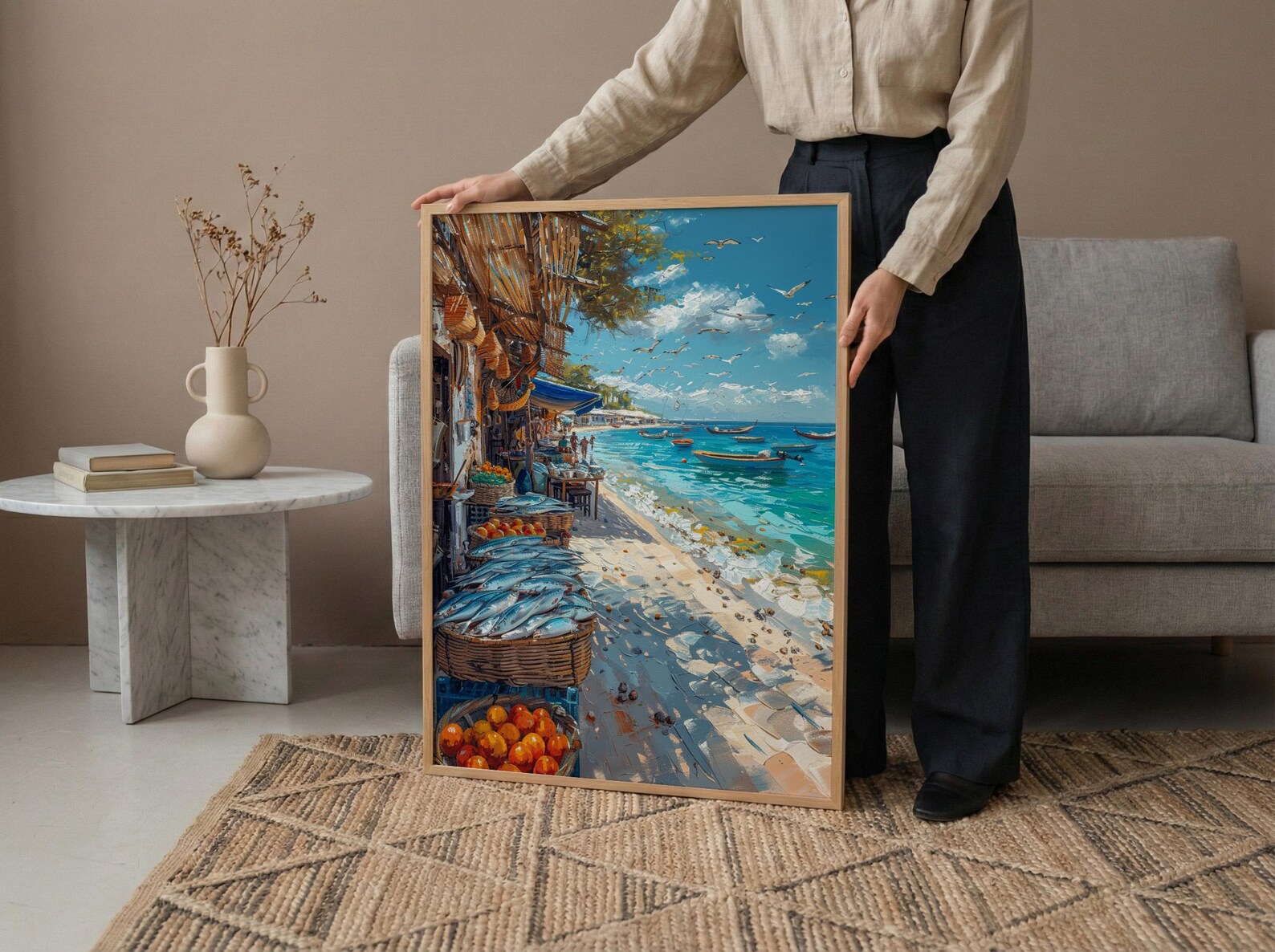 Coastal Fish Market Poster, African Beach Decor - Ocean Village Art — view 5