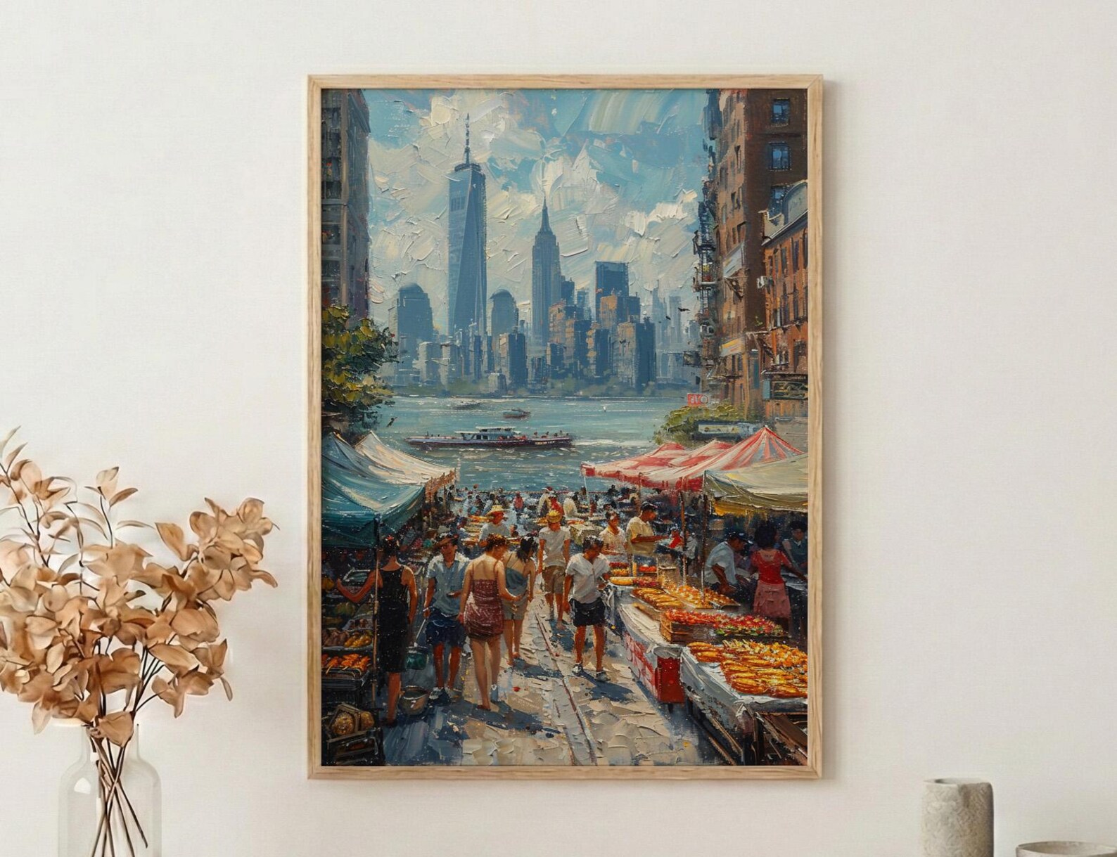 Brooklyn Food Festival Wall Art, New York City Decor - Manhattan Skyline Bright Summer View