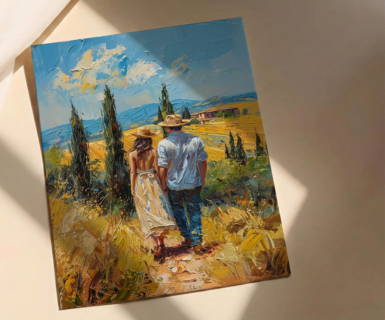 Tuscany Wall Art, Italian Landscape Print, Cypress Trees, Impasto Oil Painting, Farmhouse Decor, Wedding Gift, Golden Hour — view 4
