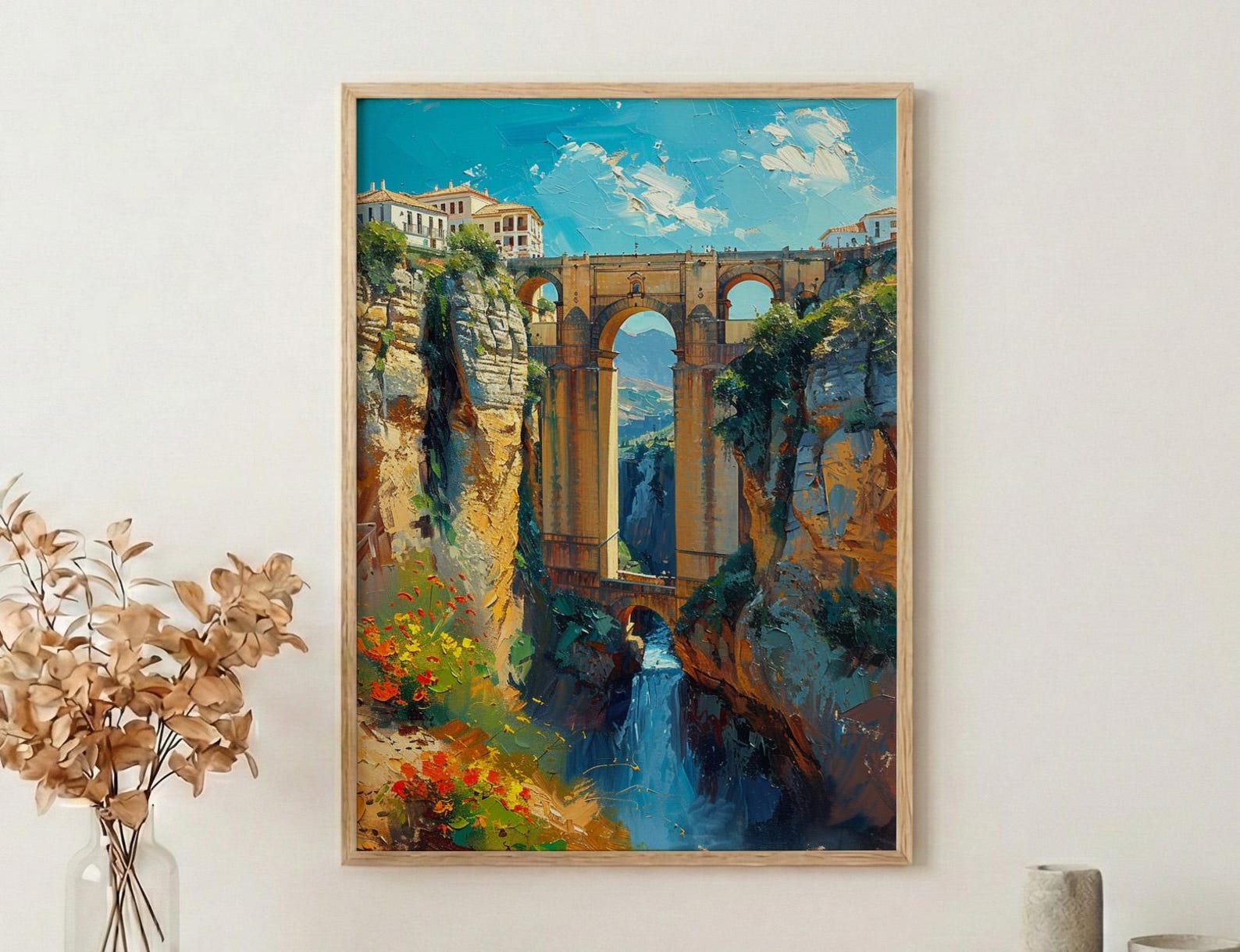 Ronda Bridge Poster, Spain Gorge Decor - Ancient Stone Art Print