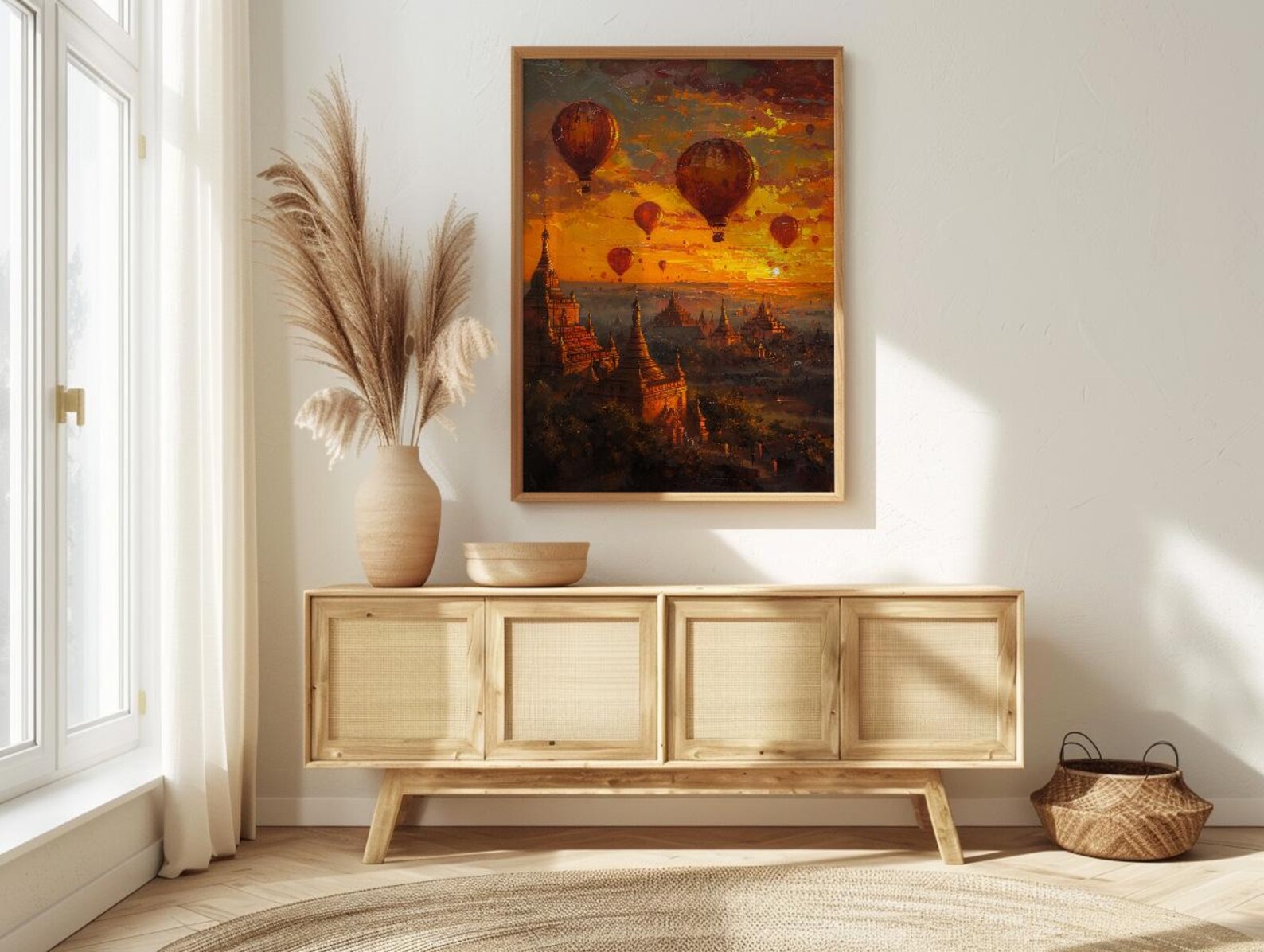 Bagan Balloon Print, Ancient Temple Decor - Myanmar Sunset — view 4