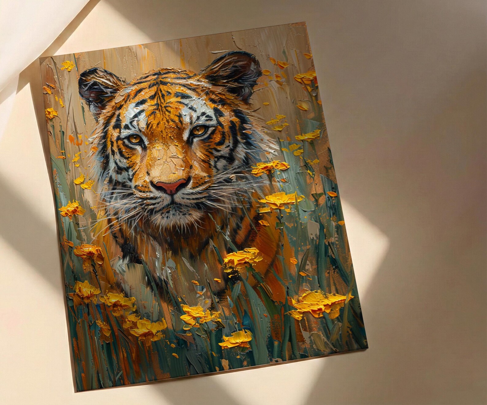Bengal Tiger Art Print, Yellow Mustard Spring Field - Housewarming Gift — view 3