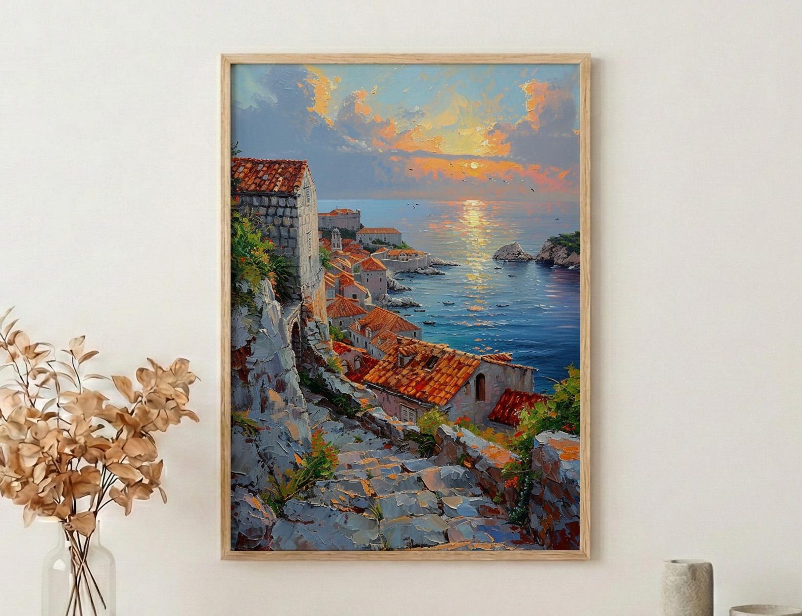Dubrovnik Wall Art, Croatia Travel Print, Old Town Decor, Impasto Oil Painting, Terracotta Rooftops, Game of Thrones Vibe, Sea