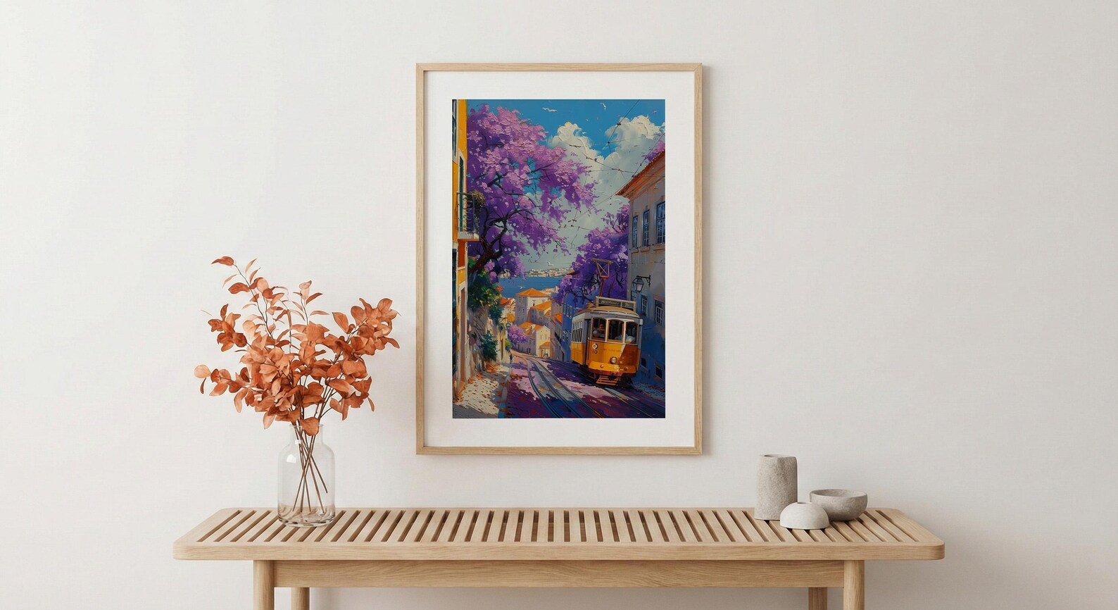 Lisbon Jacaranda Tram Poster, Purple Spring Street Decor - Palette Knife Painting Style — view 4
