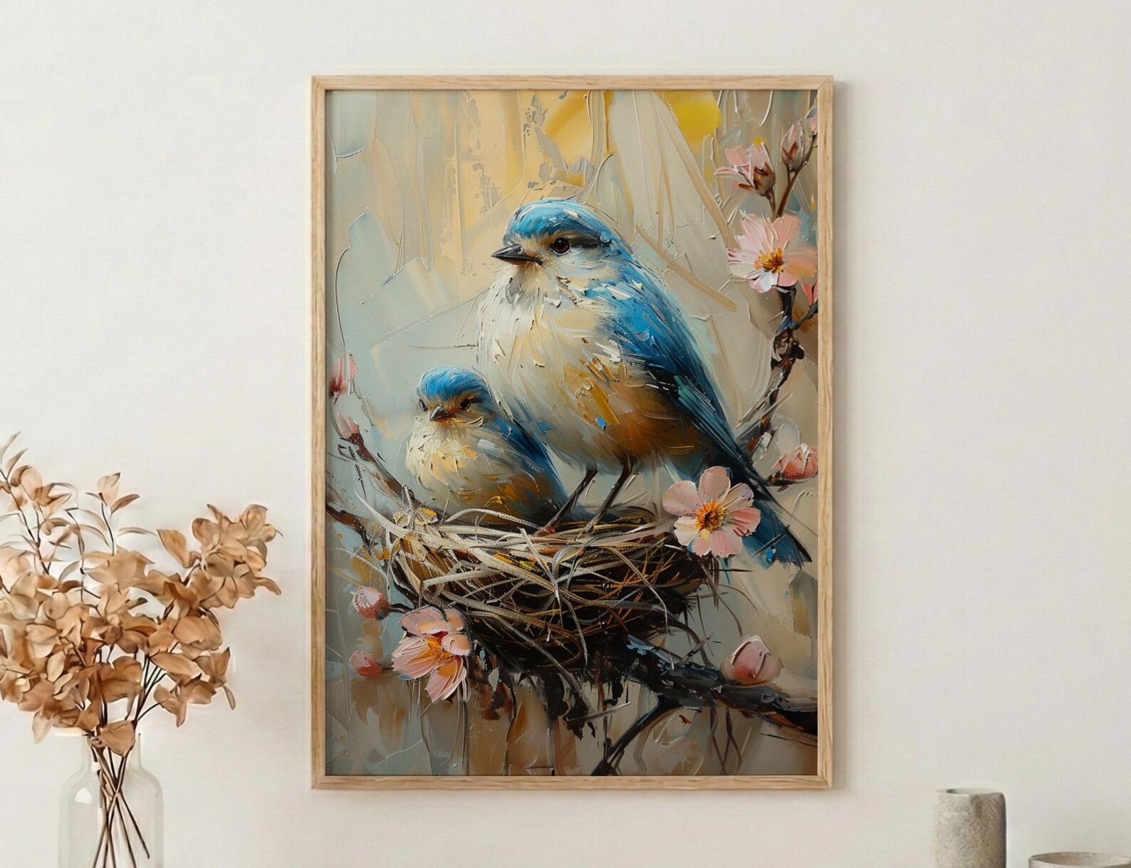 Mother Bird Wall Decor, Nesting Spring Print - Gift for Mom