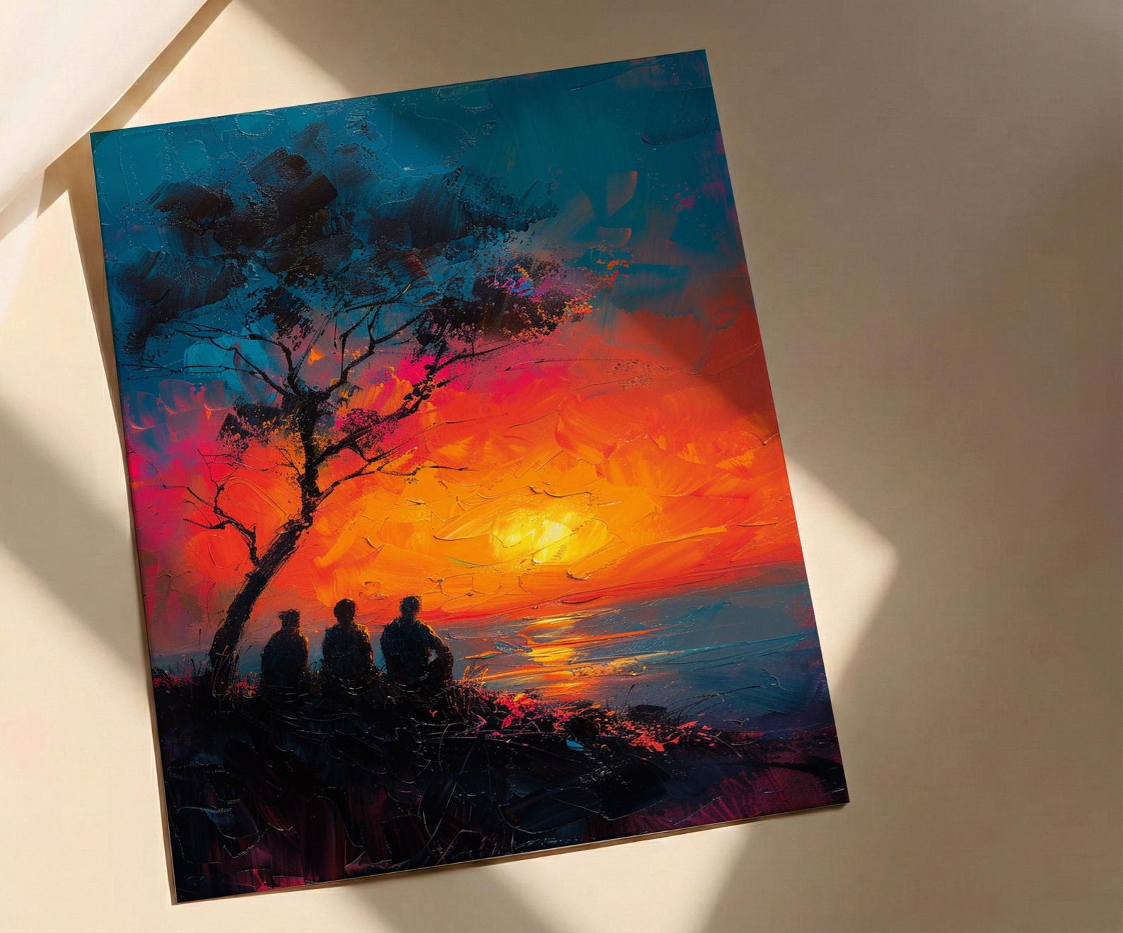 African Village Wall Art, Summer Sunset Decor - Elders Acacia Tree — view 3
