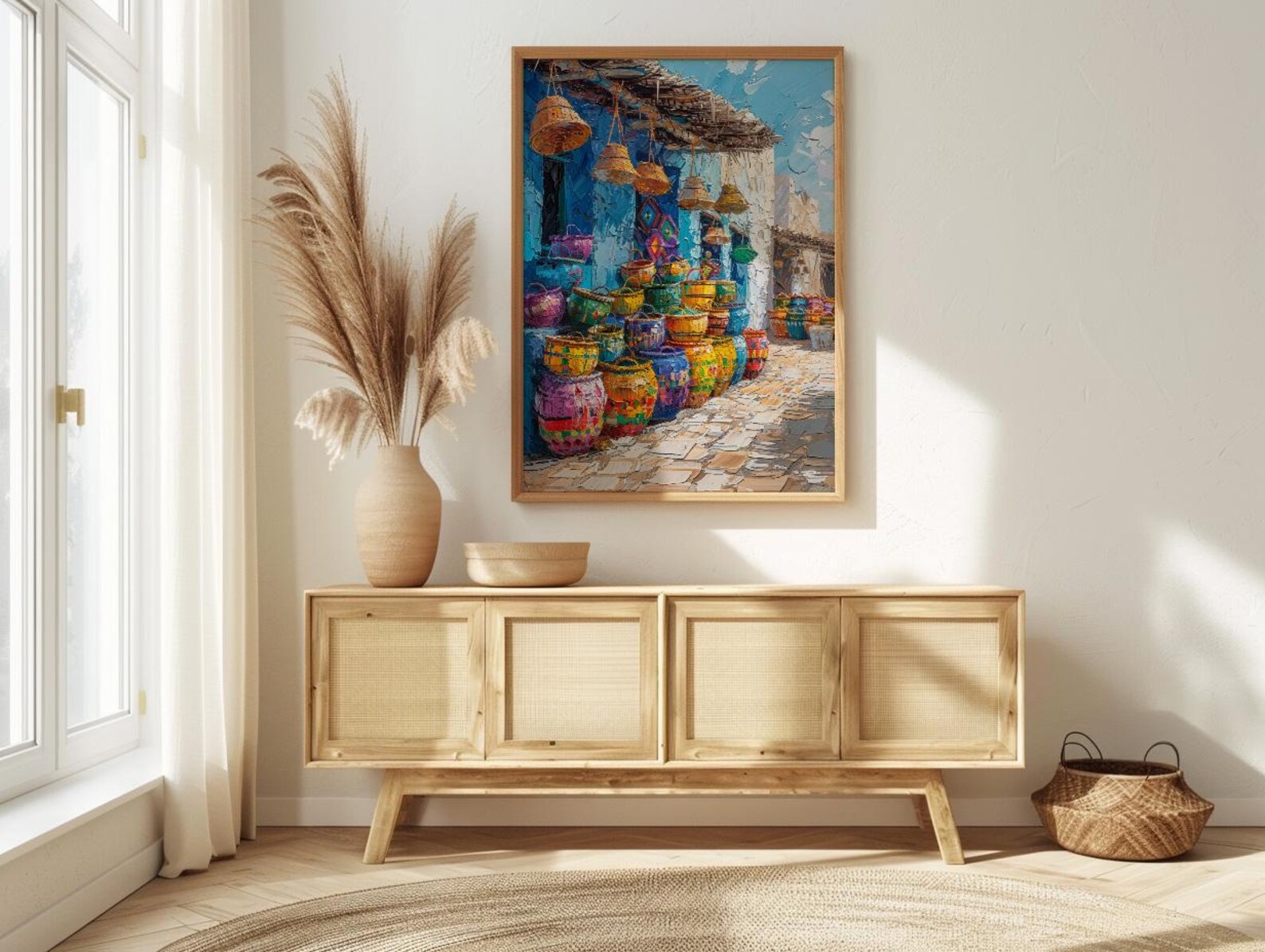 Handwoven Basket Wall Art, Rustic Market Decor - Traditional Craft Print — view 4