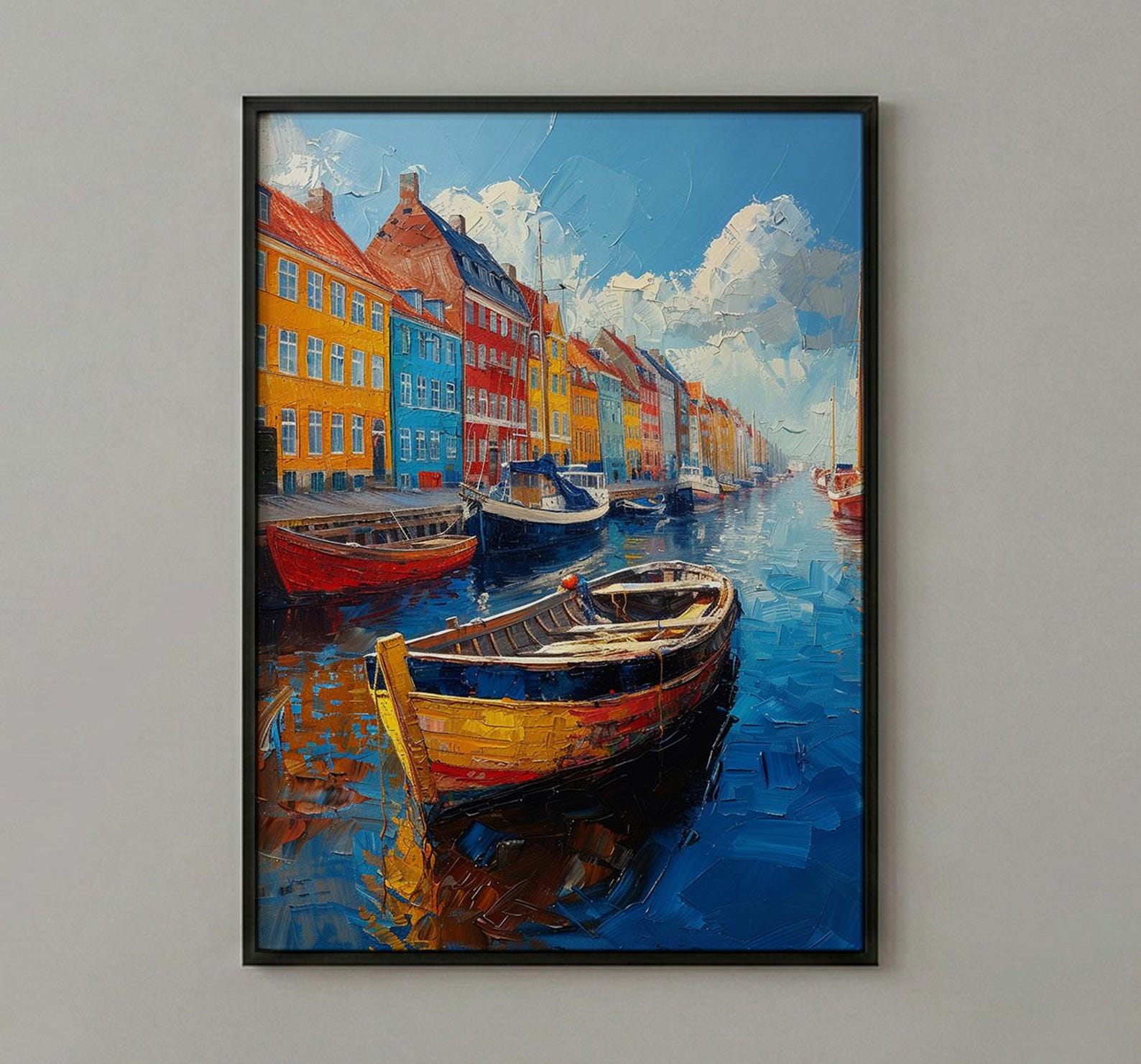 Copenhagen Nyhavn Art Print, Denmark City Decor - Colorful Townhouse — view 2