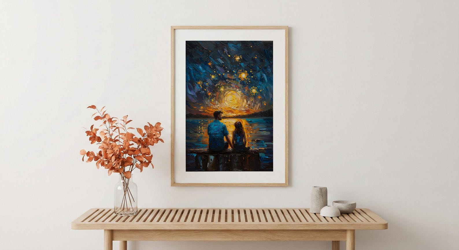 Watching Stars Wall Art, Father And Daughter Decor - Night Sky Landscape Print — view 4