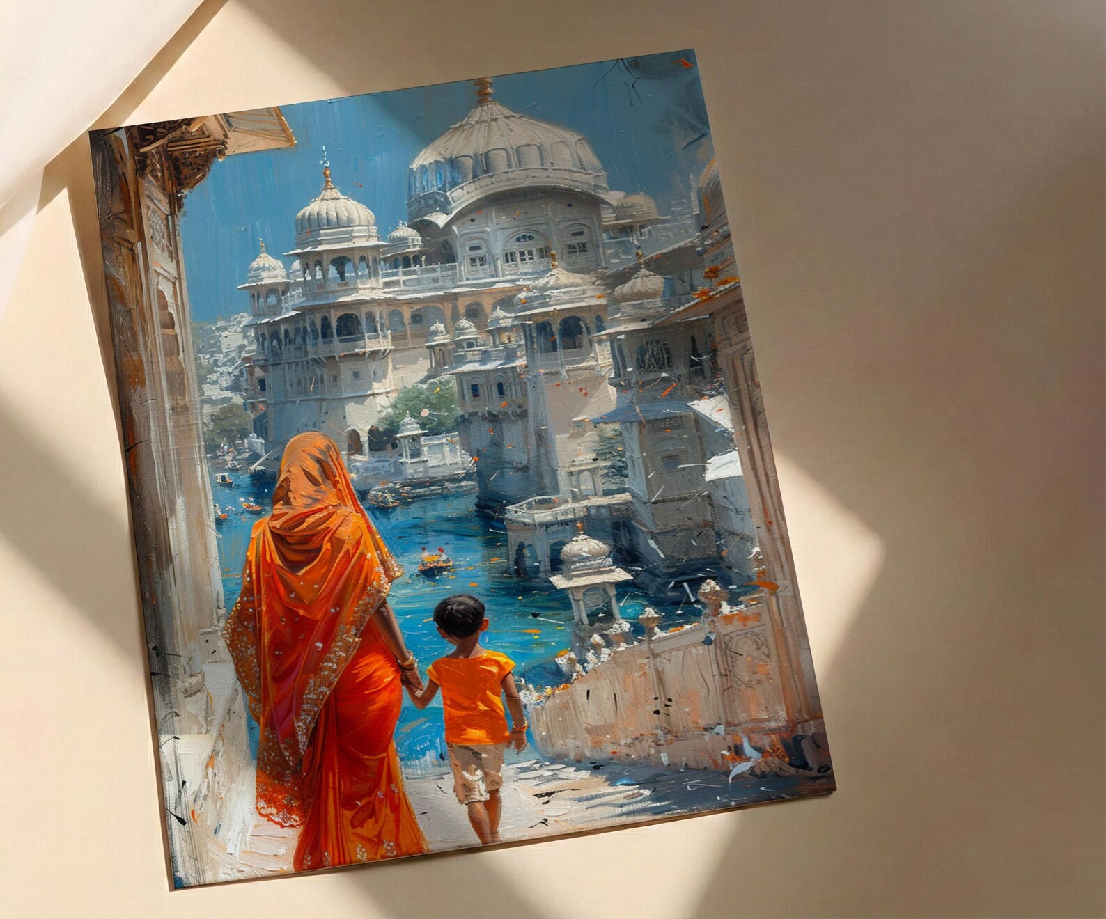 Udaipur India Print, White City Wall Art, Mothers Day Gift From Son, Mom And Son Poster, Museum Quality Decor — view 2