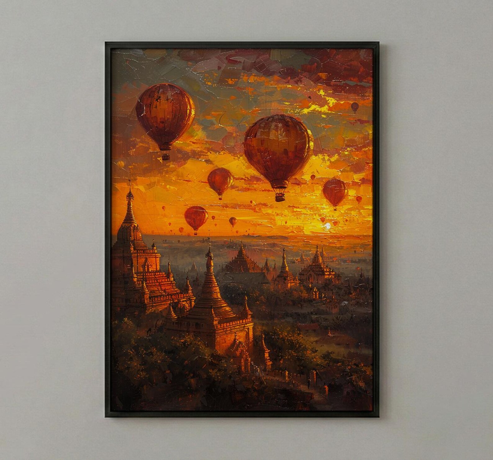 Bagan Balloon Print, Ancient Temple Decor - Myanmar Sunset — view 3